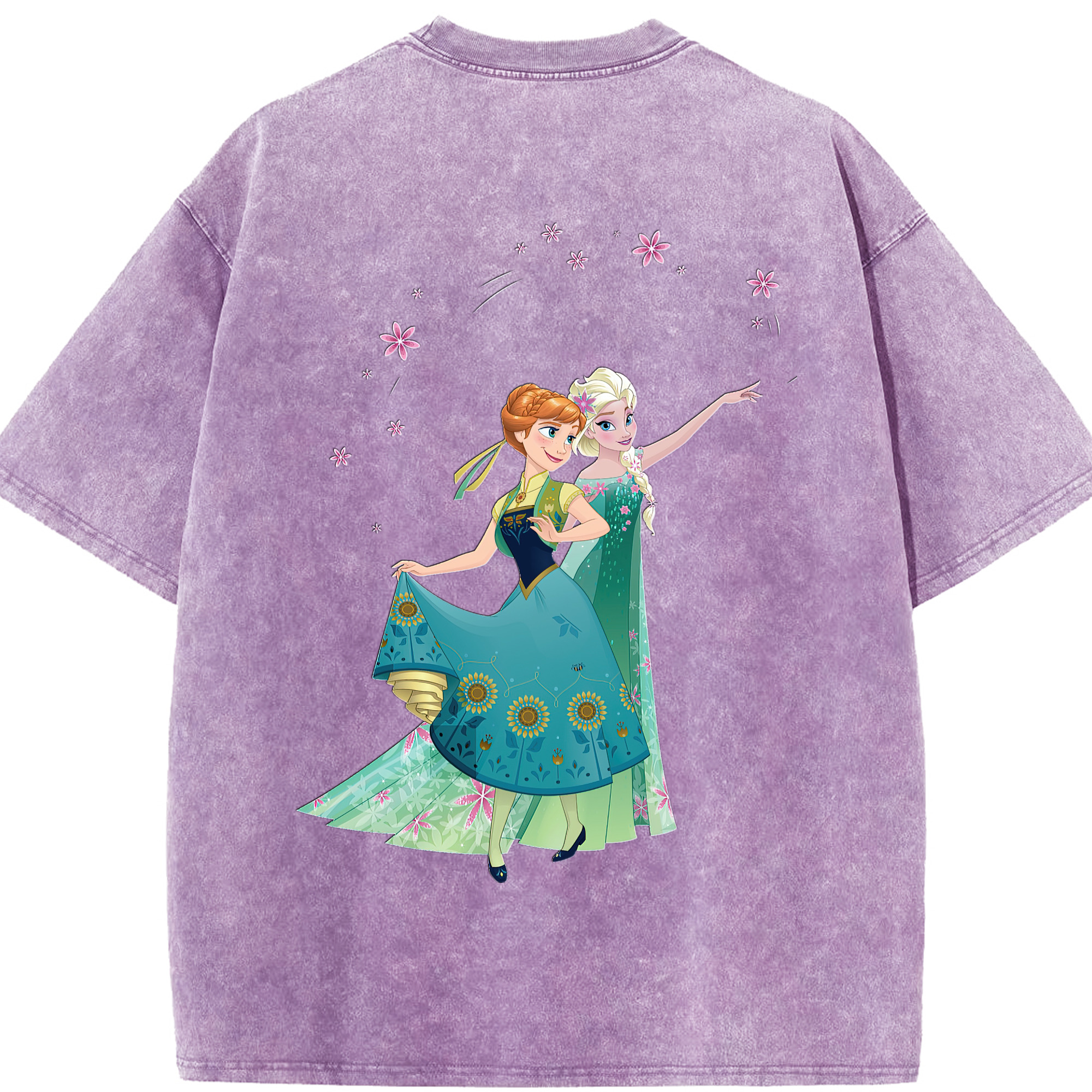 （画像用） アナと雪の女王 アンナ エルサ Frozen Anna Elsa 綿100% ヴィンテージ風 半袖Tシャツ（背面プリント）