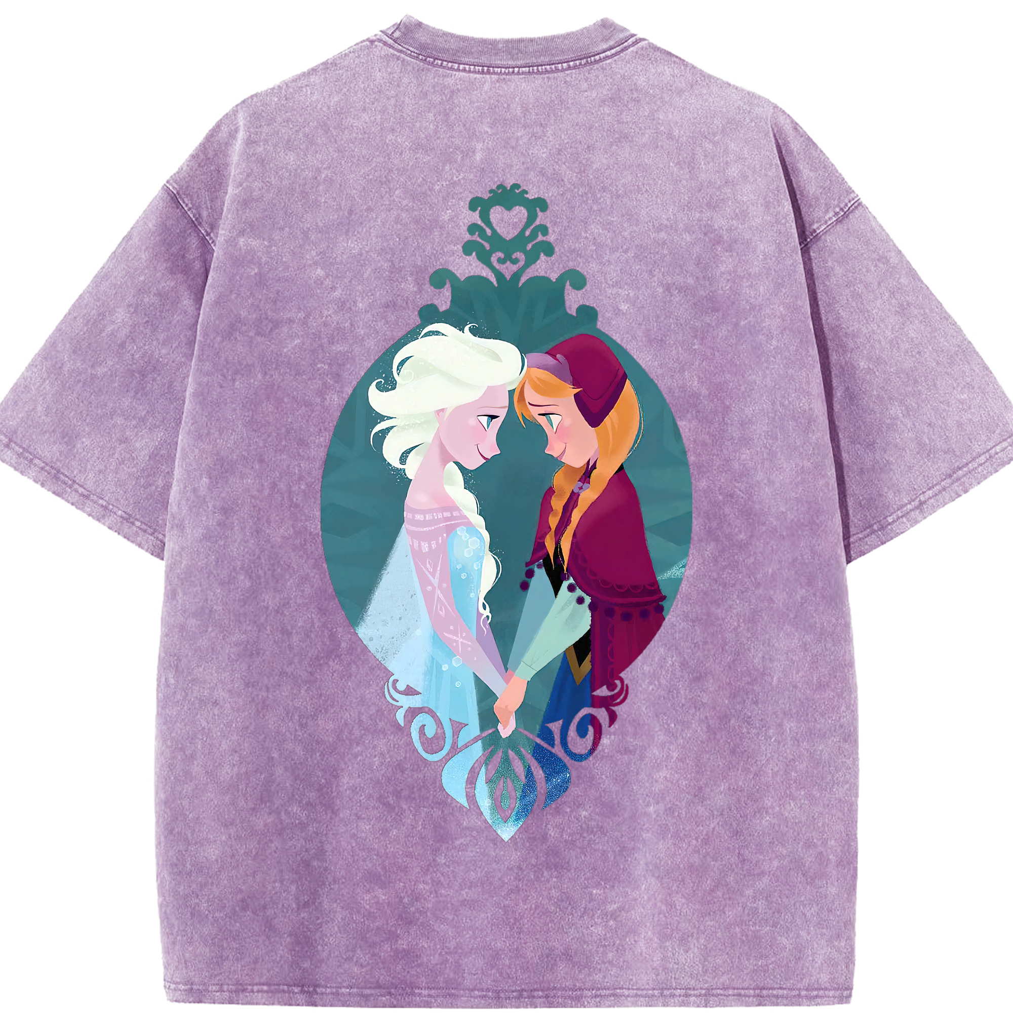 （画像用） アナと雪の女王 アンナ エルサ Frozen Anna Elsa 綿100% ヴィンテージ風 半袖Tシャツ（背面プリント）