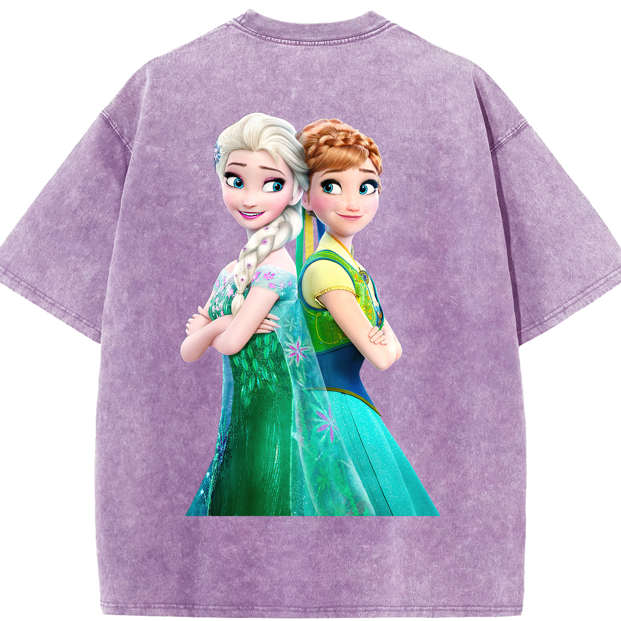 （画像用） アナと雪の女王 アンナ エルサ Frozen Anna Elsa 綿100% ヴィンテージ風 半袖Tシャツ（背面プリント）