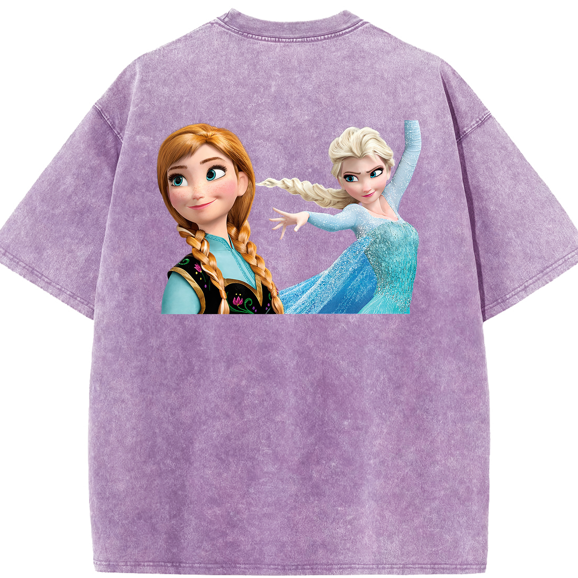 （画像用） アナと雪の女王 アンナ エルサ Frozen Anna Elsa 綿100% ヴィンテージ風 半袖Tシャツ（背面プリント）