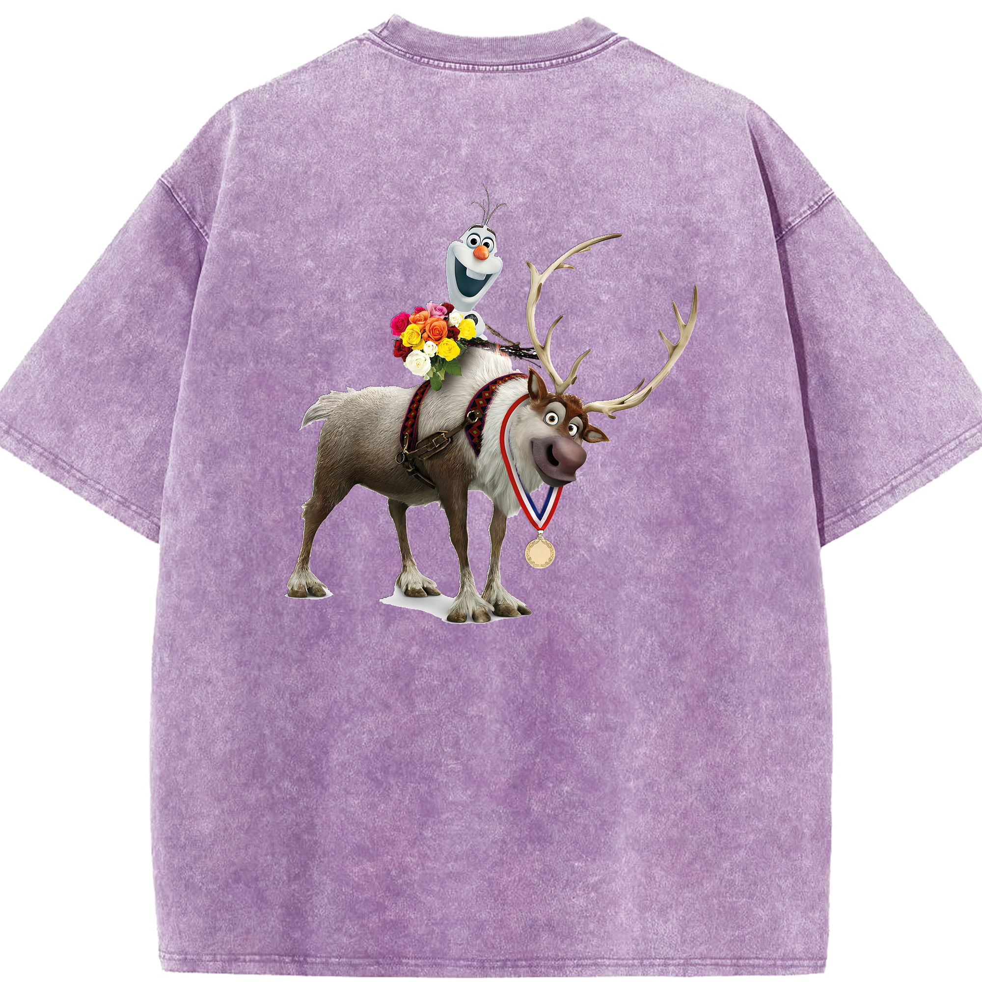 （画像用） アナと雪の女王 アンナ エルサ Frozen Anna Elsa 綿100% ヴィンテージ風 半袖Tシャツ（背面プリント）