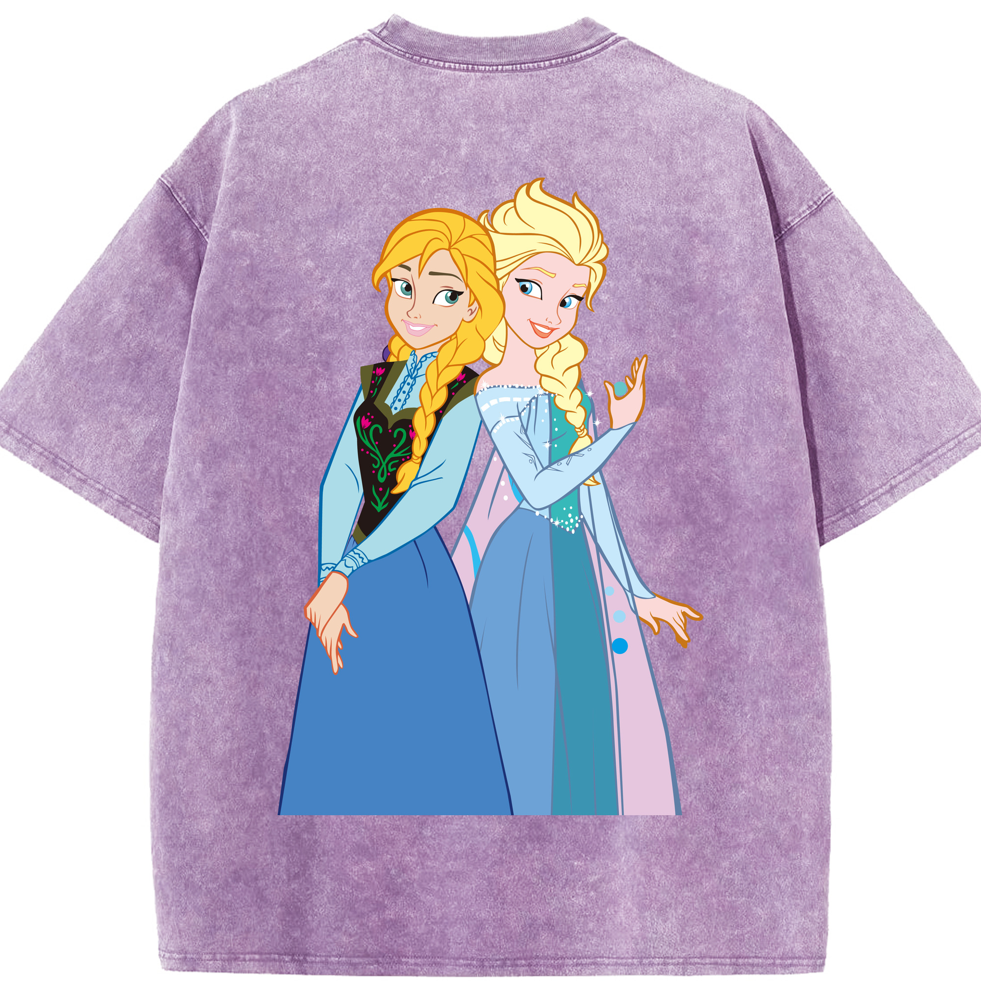 （画像用） アナと雪の女王 アンナ エルサ Frozen Anna Elsa 綿100% ヴィンテージ風 半袖Tシャツ（背面プリント）