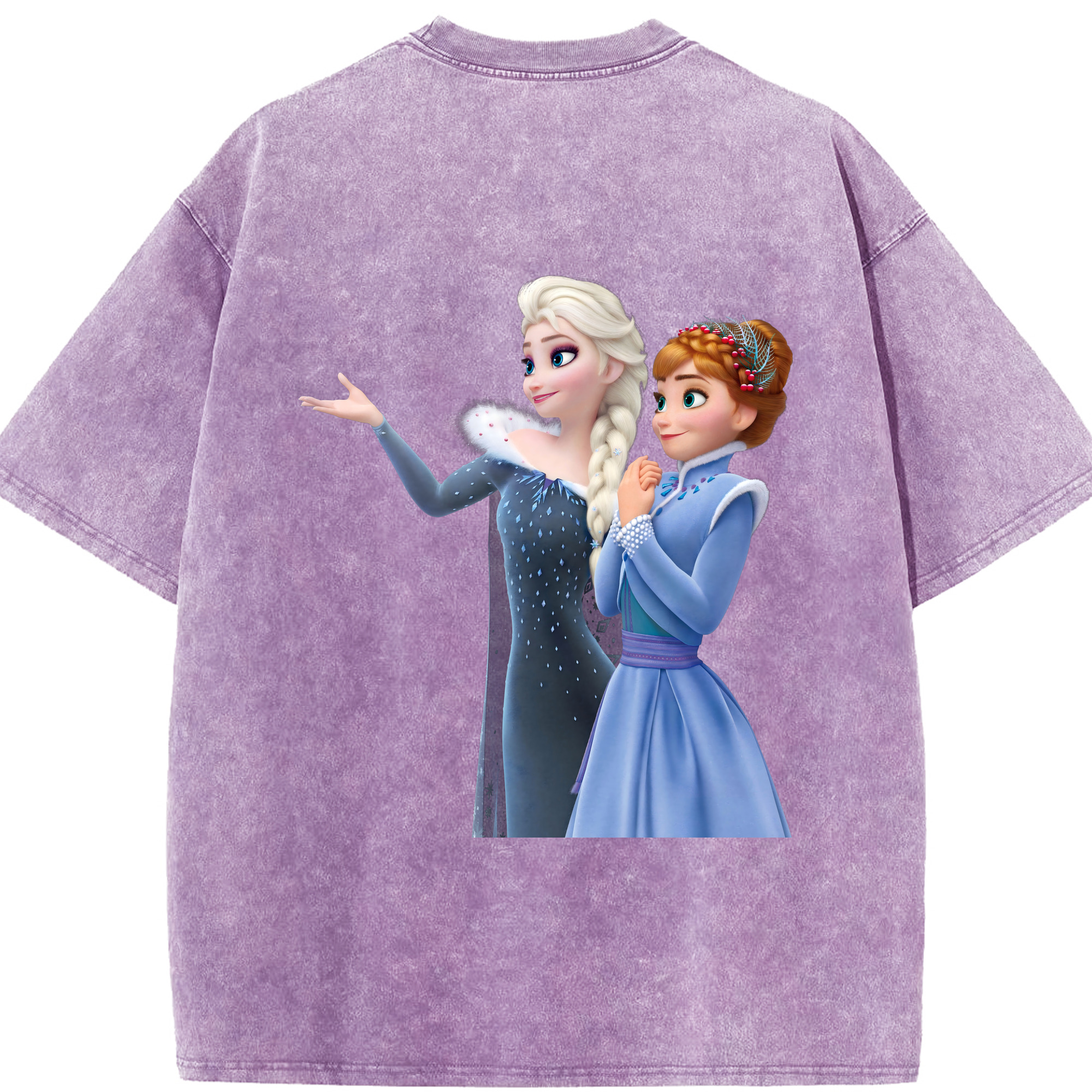 （画像用） アナと雪の女王 アンナ エルサ Frozen Anna Elsa 綿100% ヴィンテージ風 半袖Tシャツ（背面プリント）