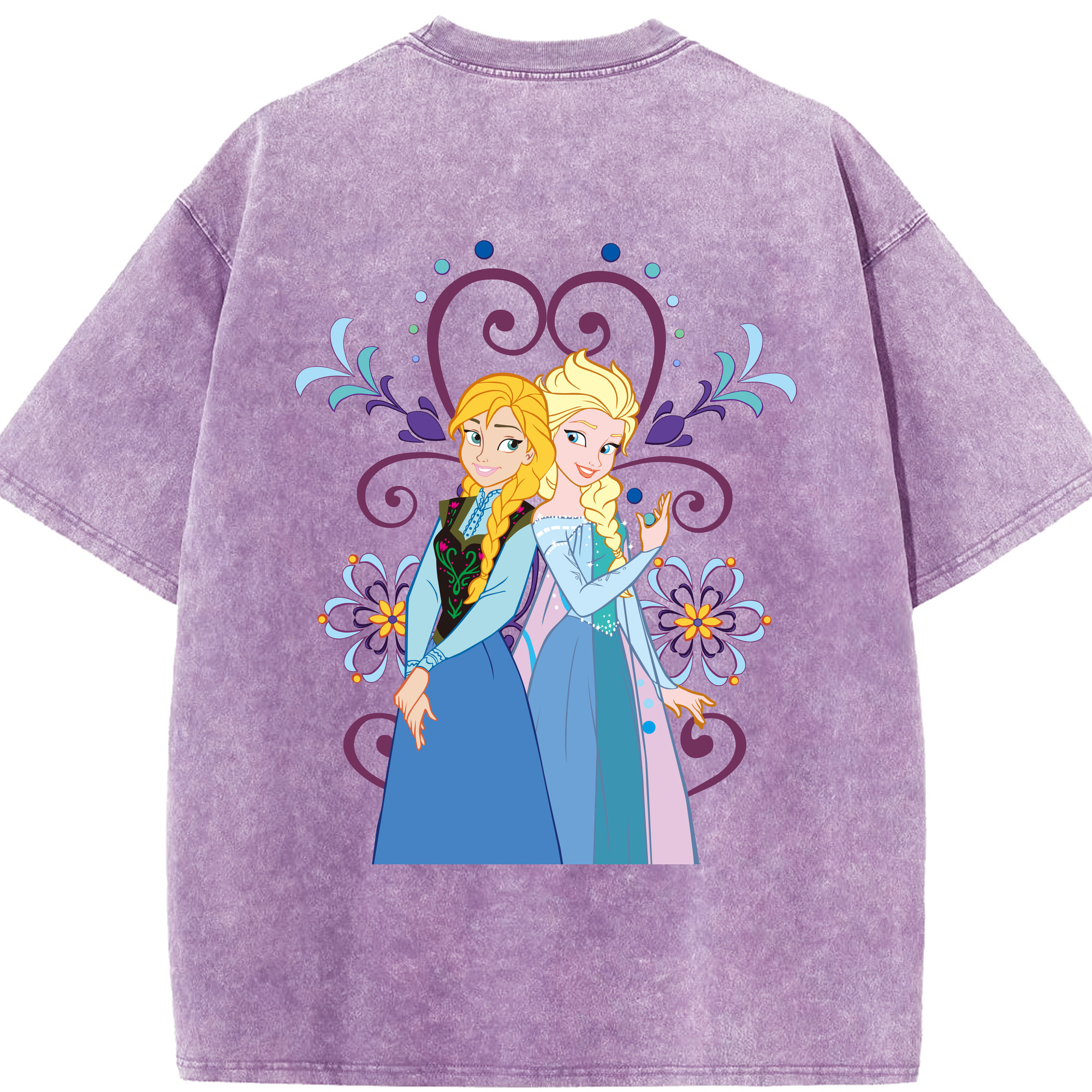 （画像用） アナと雪の女王 アンナ エルサ Frozen Anna Elsa 綿100% ヴィンテージ風 半袖Tシャツ（背面プリント）