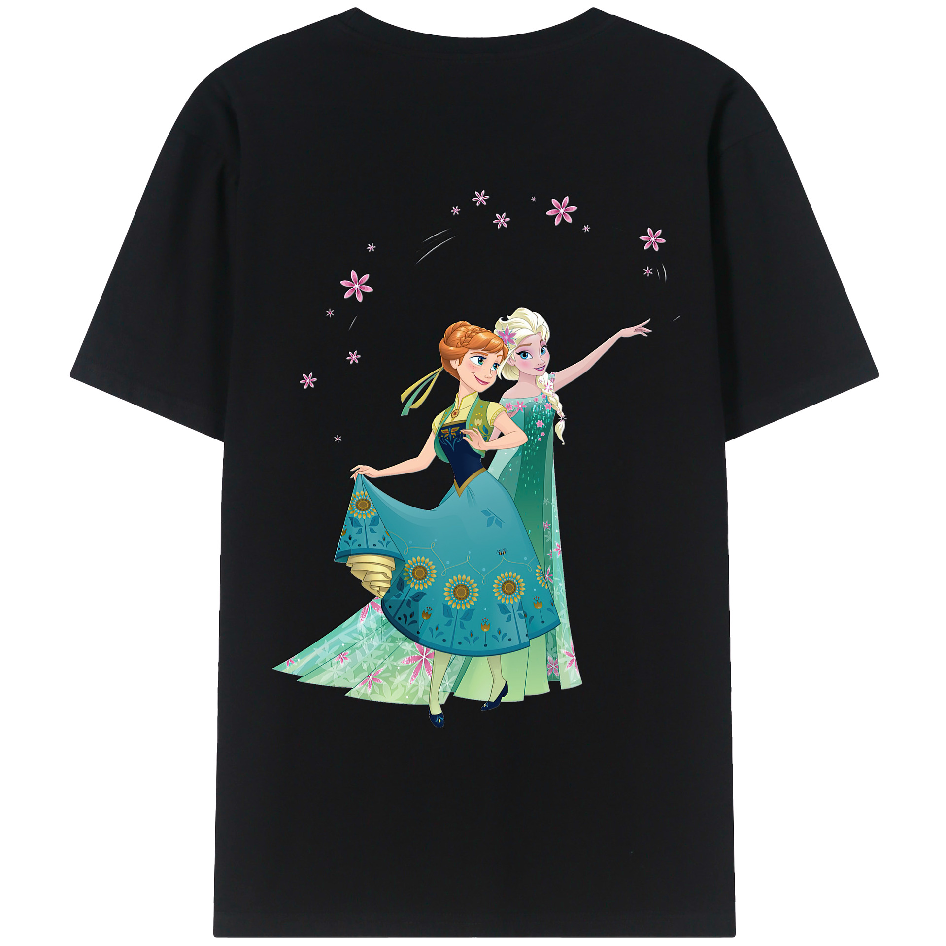 （画像用） アナと雪の女王 アンナ エルサ Frozen Anna Elsa 綿100％ メンズ半袖Tシャツ（バックプリント） 通気性
