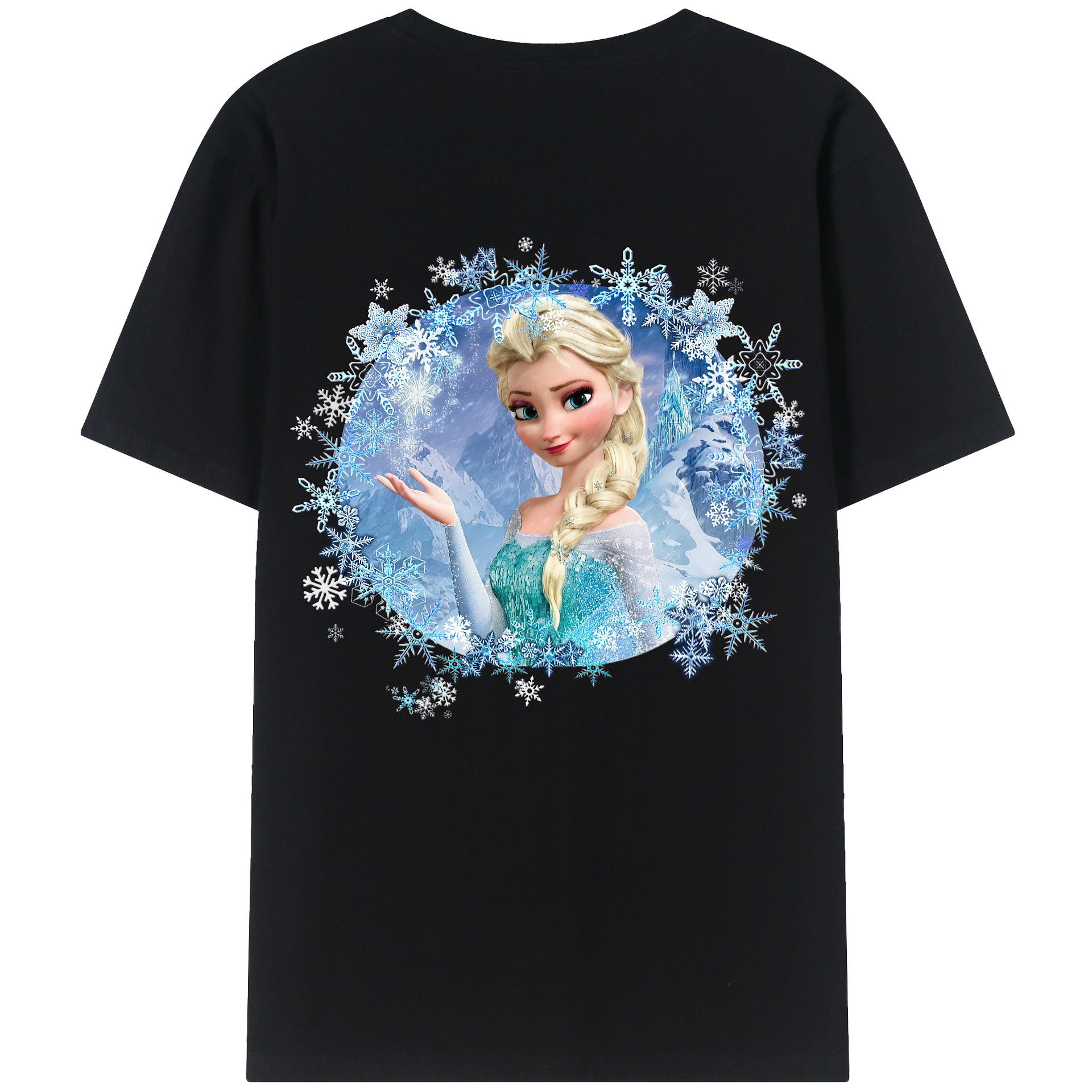 （画像用） アナと雪の女王 アンナ エルサ Frozen Anna Elsa 綿100％ メンズ半袖Tシャツ（バックプリント） 通気性