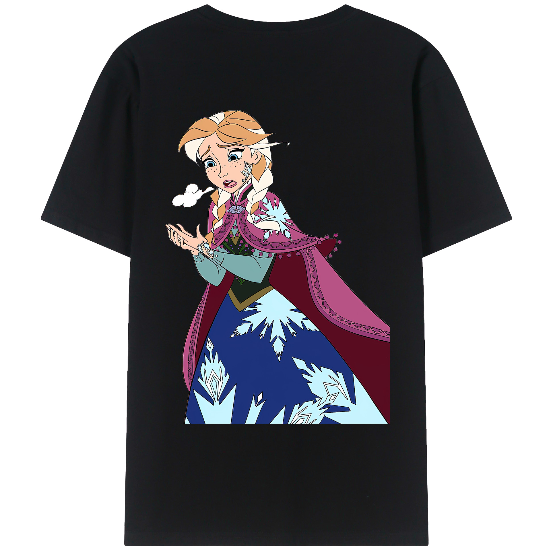 （画像用） アナと雪の女王 アンナ エルサ Frozen Anna Elsa 綿100％ メンズ半袖Tシャツ（バックプリント） 通気性