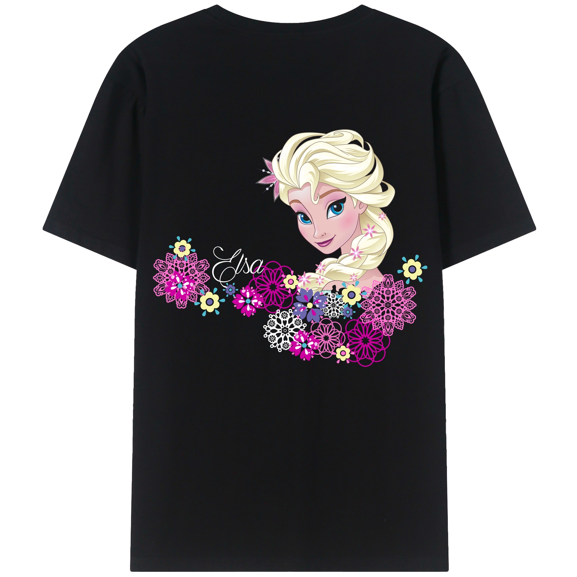 （画像用） アナと雪の女王 アンナ エルサ Frozen Anna Elsa 綿100％ メンズ半袖Tシャツ（バックプリント） 通気性