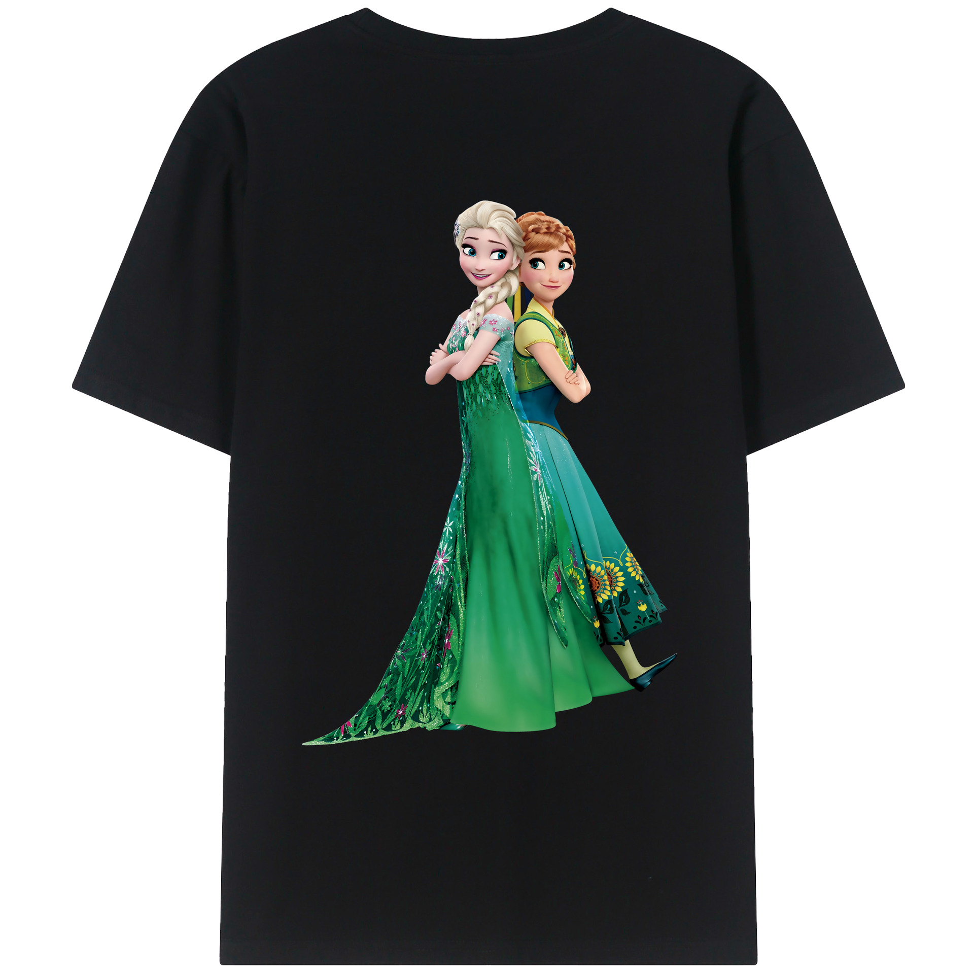 （画像用） アナと雪の女王 アンナ エルサ Frozen Anna Elsa 綿100％ メンズ半袖Tシャツ（バックプリント） 通気性