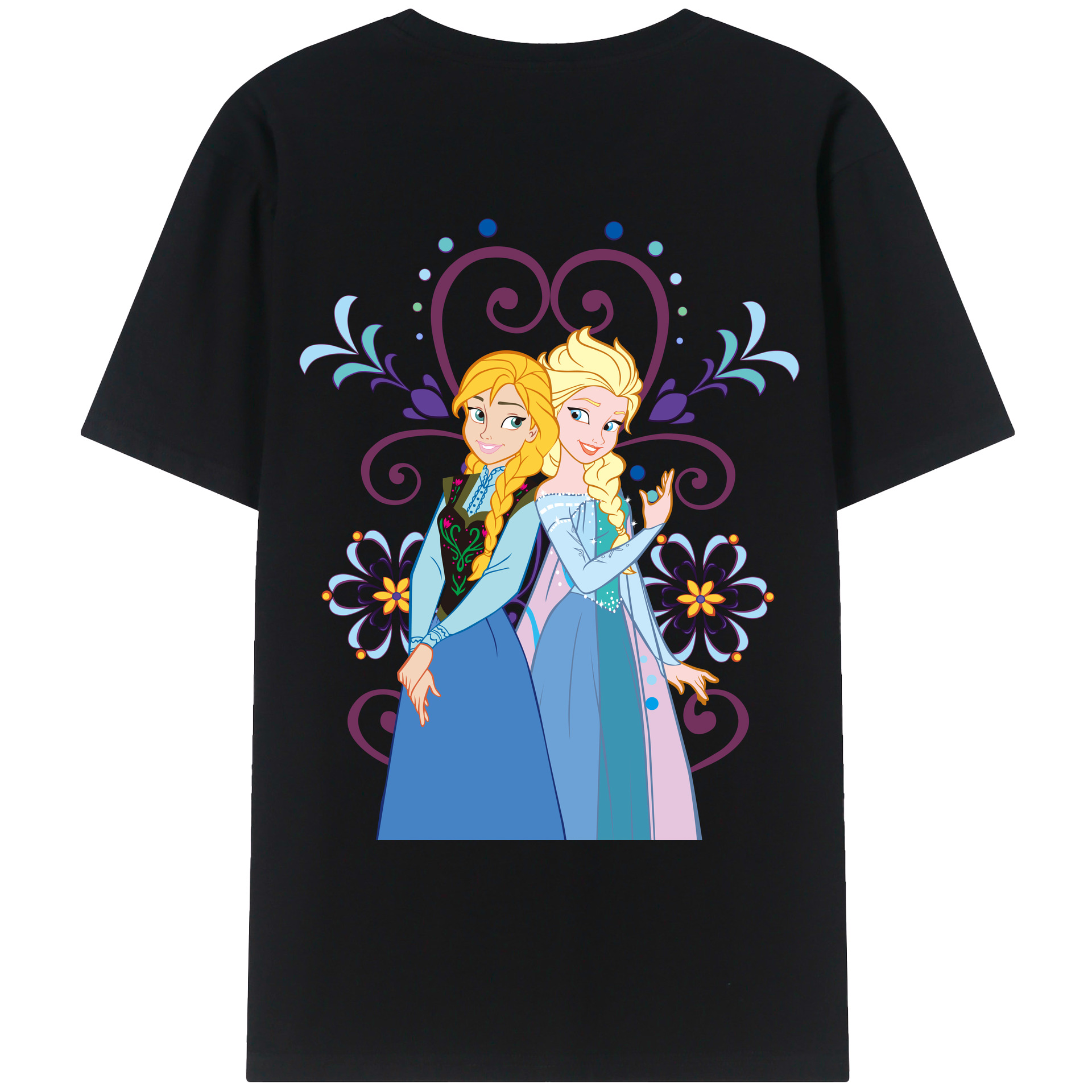 （画像用） アナと雪の女王 アンナ エルサ Frozen Anna Elsa 綿100％ メンズ半袖Tシャツ（バックプリント） 通気性