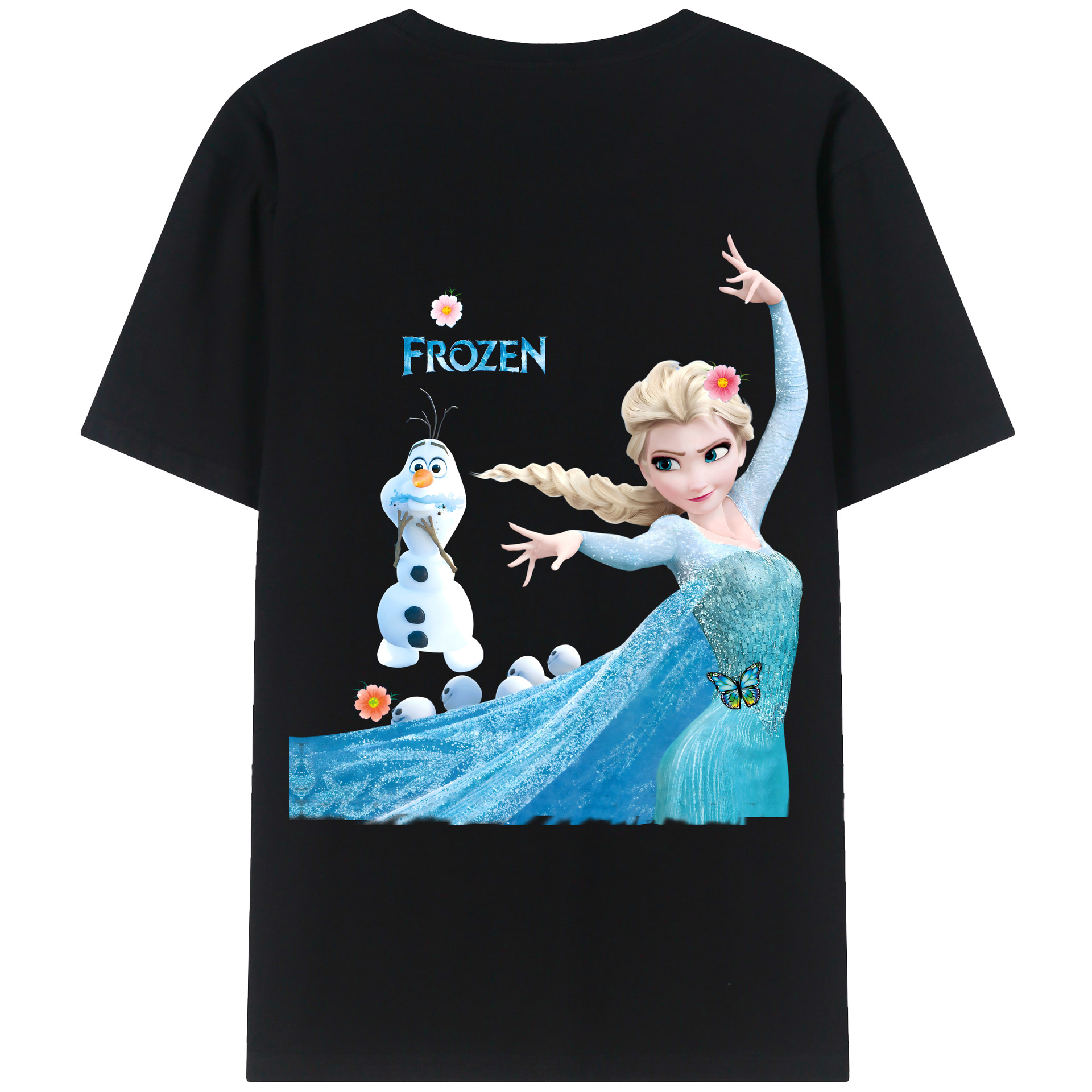 （画像用） アナと雪の女王 アンナ エルサ Frozen Anna Elsa 綿100％ メンズ半袖Tシャツ（バックプリント） 通気性