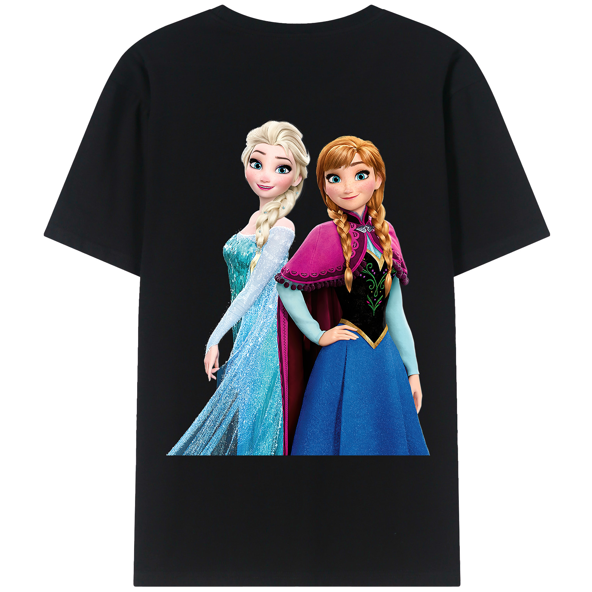 （画像用） アナと雪の女王 アンナ エルサ Frozen Anna Elsa 綿100％ メンズ半袖Tシャツ（バックプリント） 通気性