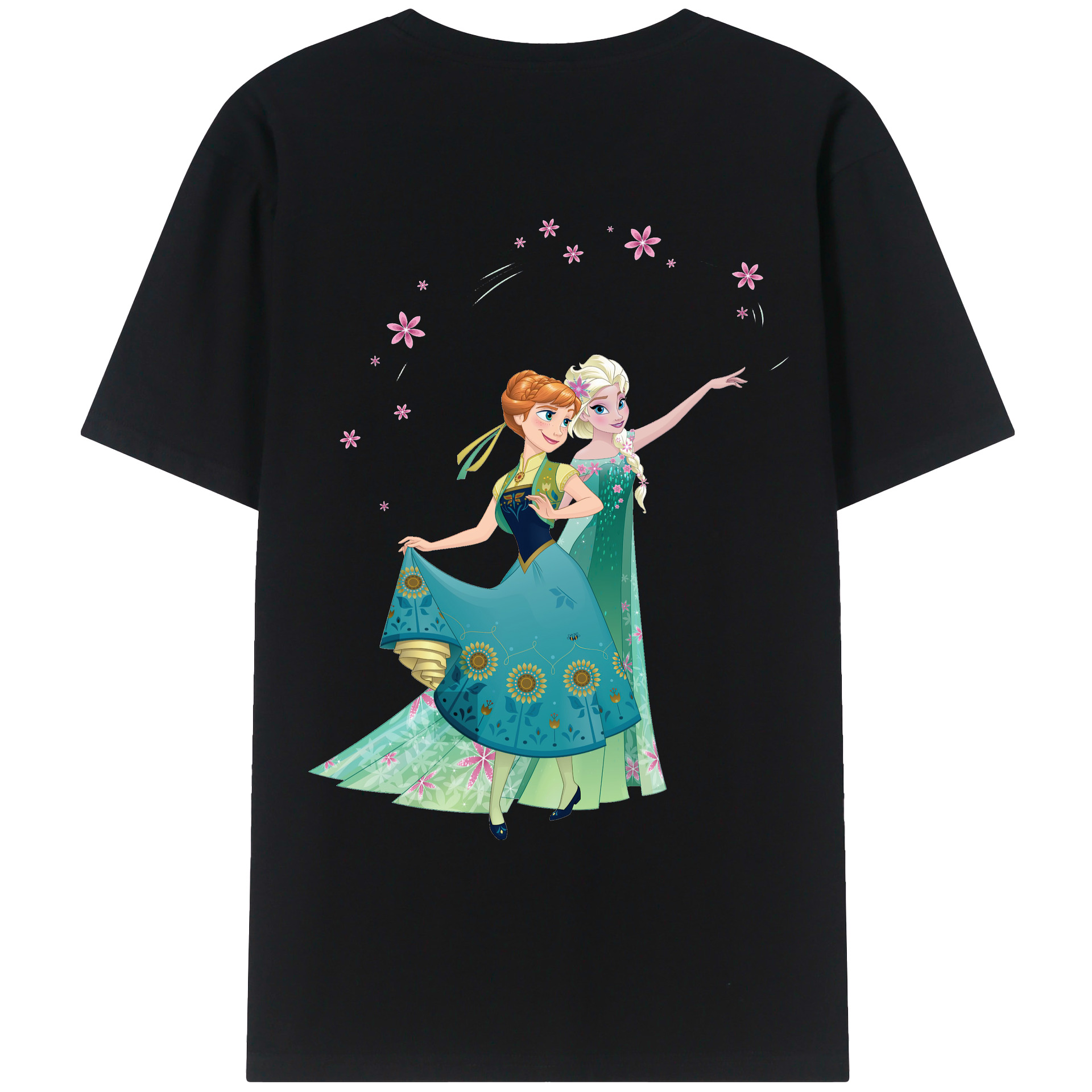 （画像用） アナと雪の女王 アンナ エルサ Frozen Anna Elsa 綿100％ メンズ半袖Tシャツ（バックプリント） 通気性