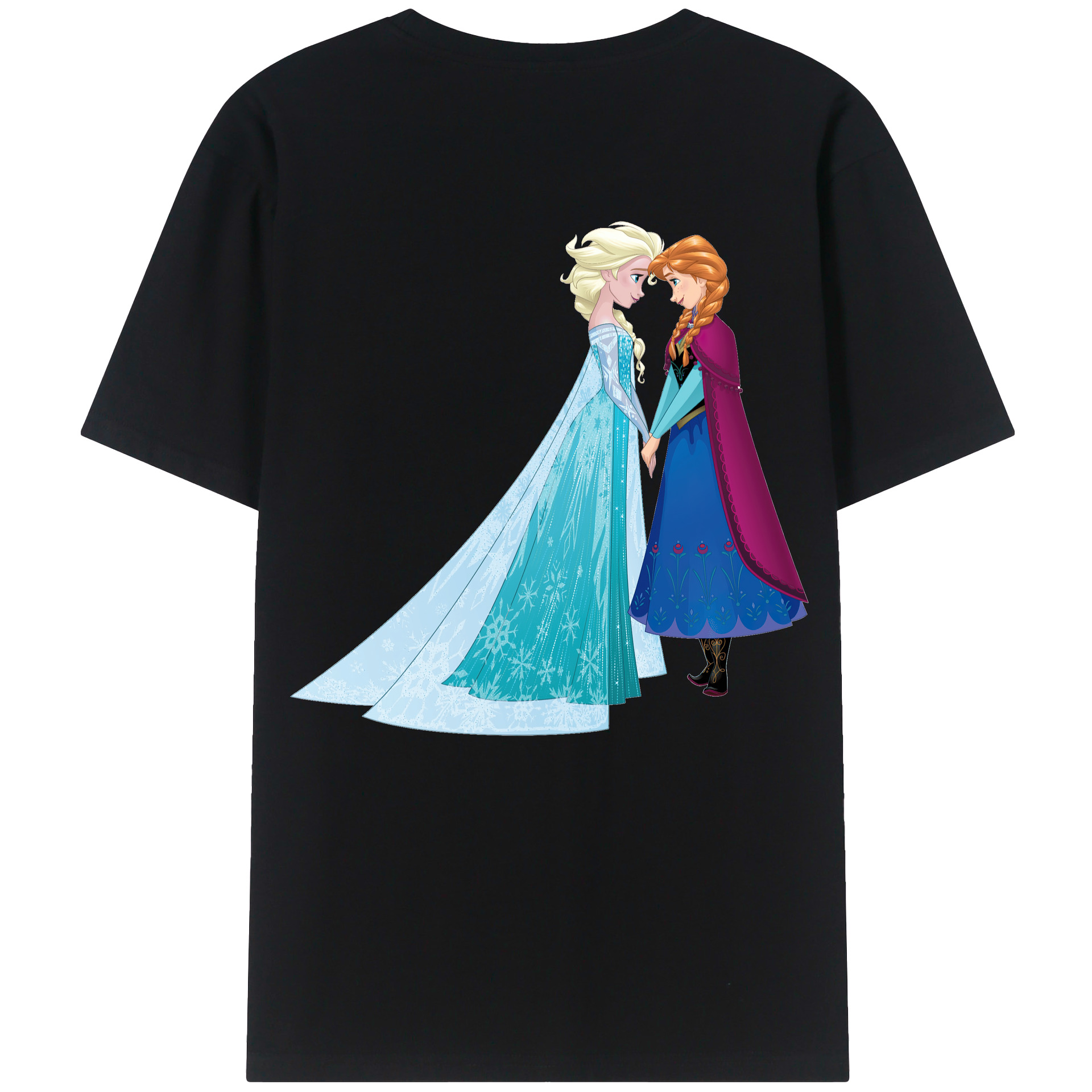 （画像用） アナと雪の女王 アンナ エルサ Frozen Anna Elsa 綿100％ メンズ半袖Tシャツ（バックプリント） 通気性