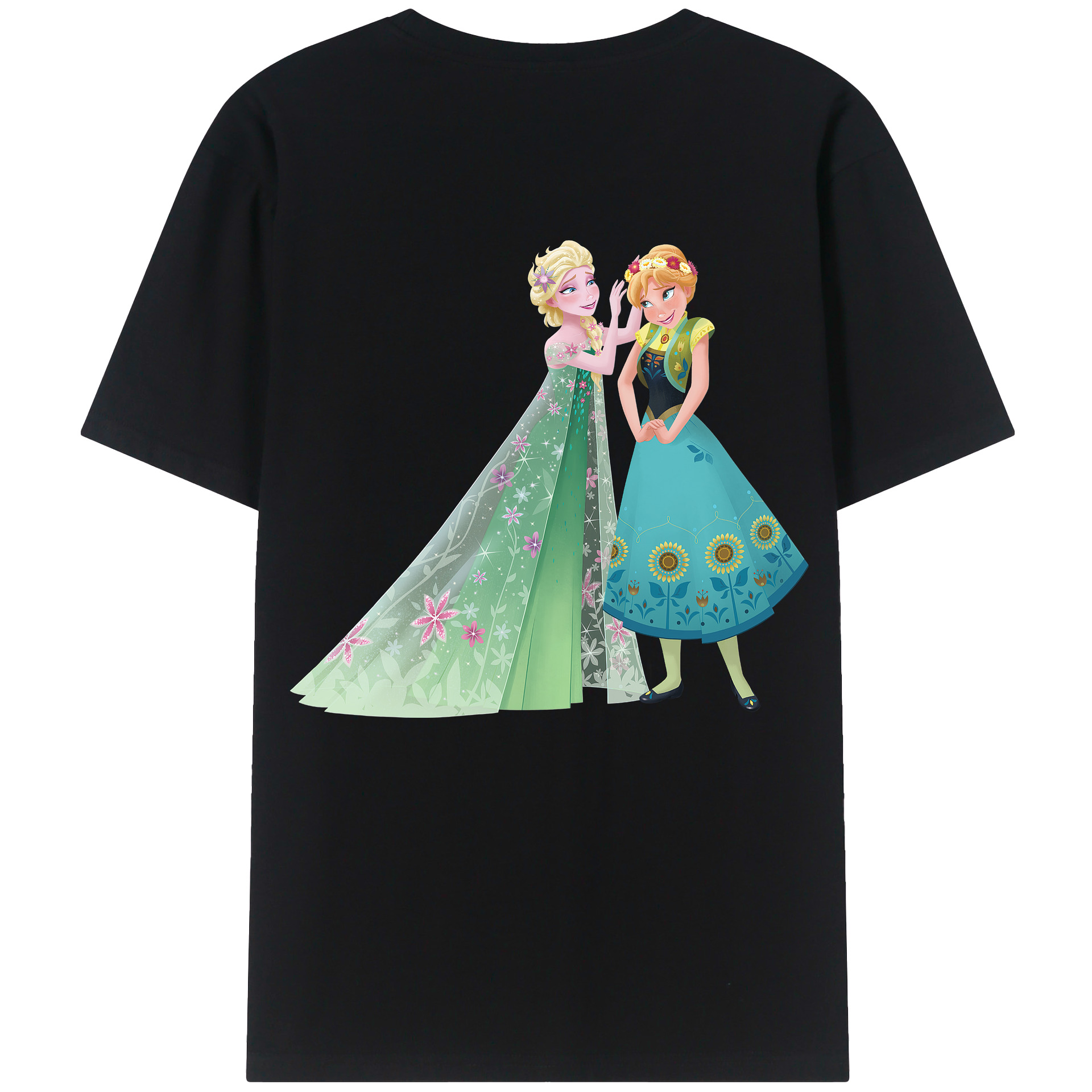 （画像用） アナと雪の女王 アンナ エルサ Frozen Anna Elsa 綿100％ メンズ半袖Tシャツ（バックプリント） 通気性