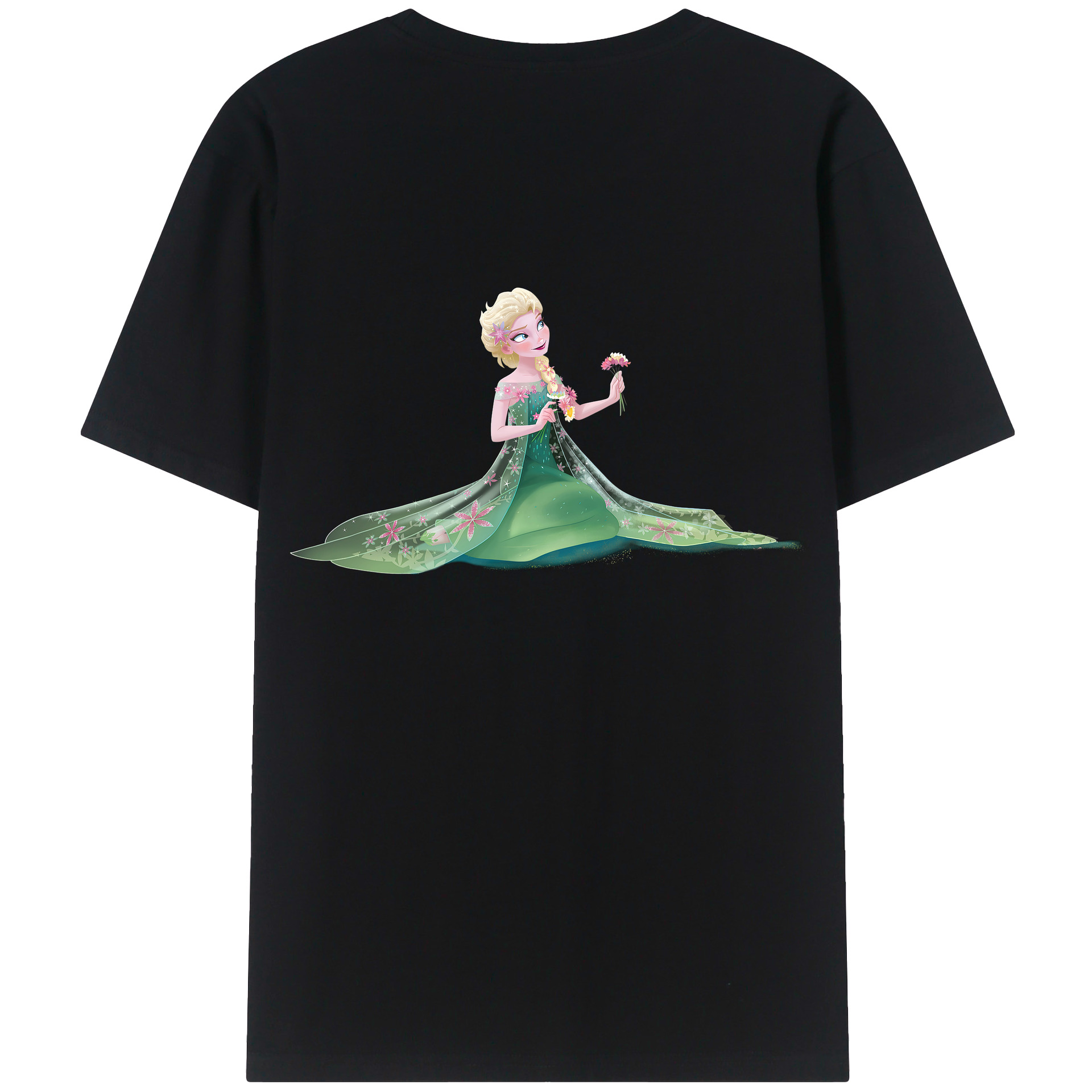 （画像用） アナと雪の女王 アンナ エルサ Frozen Anna Elsa 綿100％ メンズ半袖Tシャツ（バックプリント） 通気性