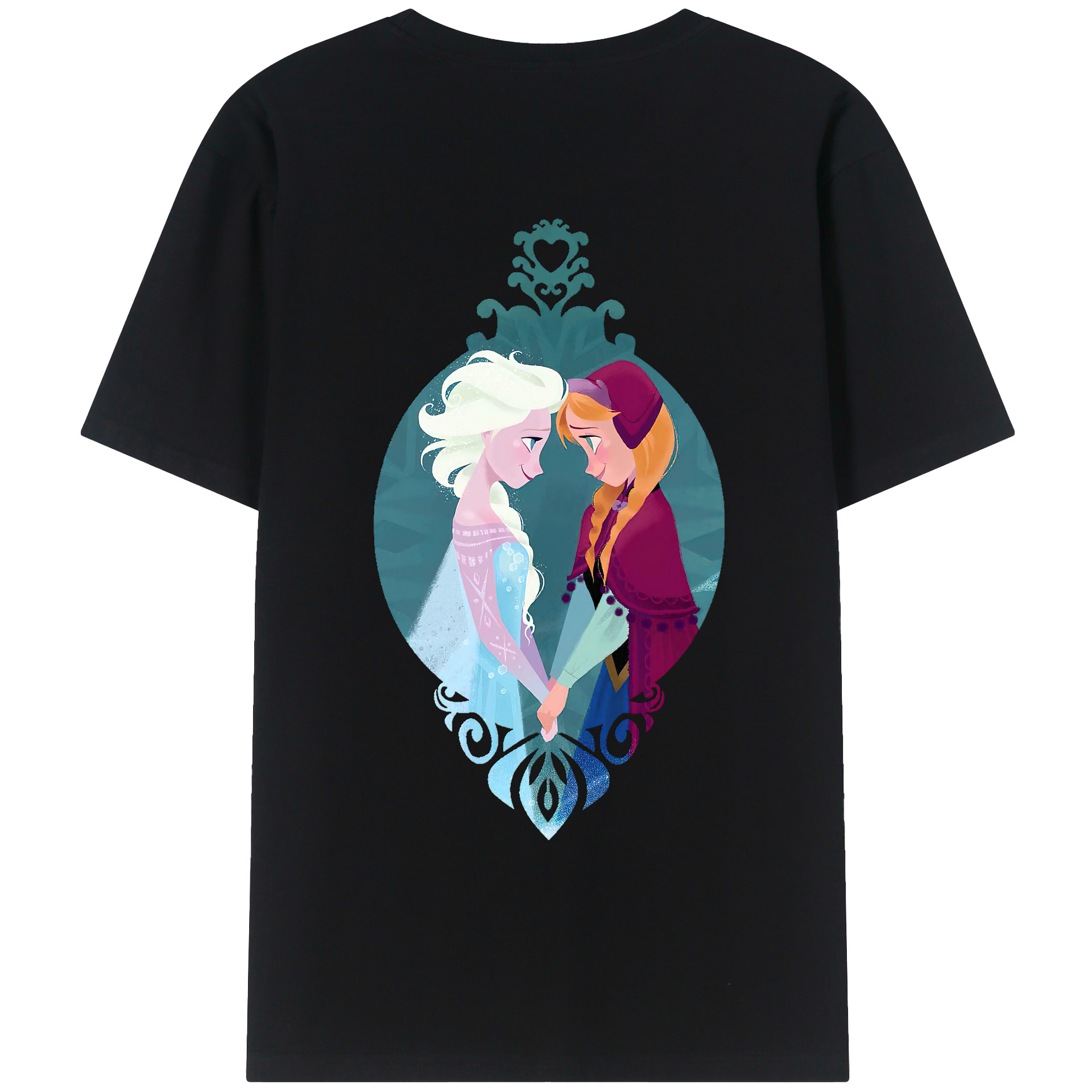 （画像用） アナと雪の女王 アンナ エルサ Frozen Anna Elsa 綿100％ メンズ半袖Tシャツ（バックプリント） 通気性