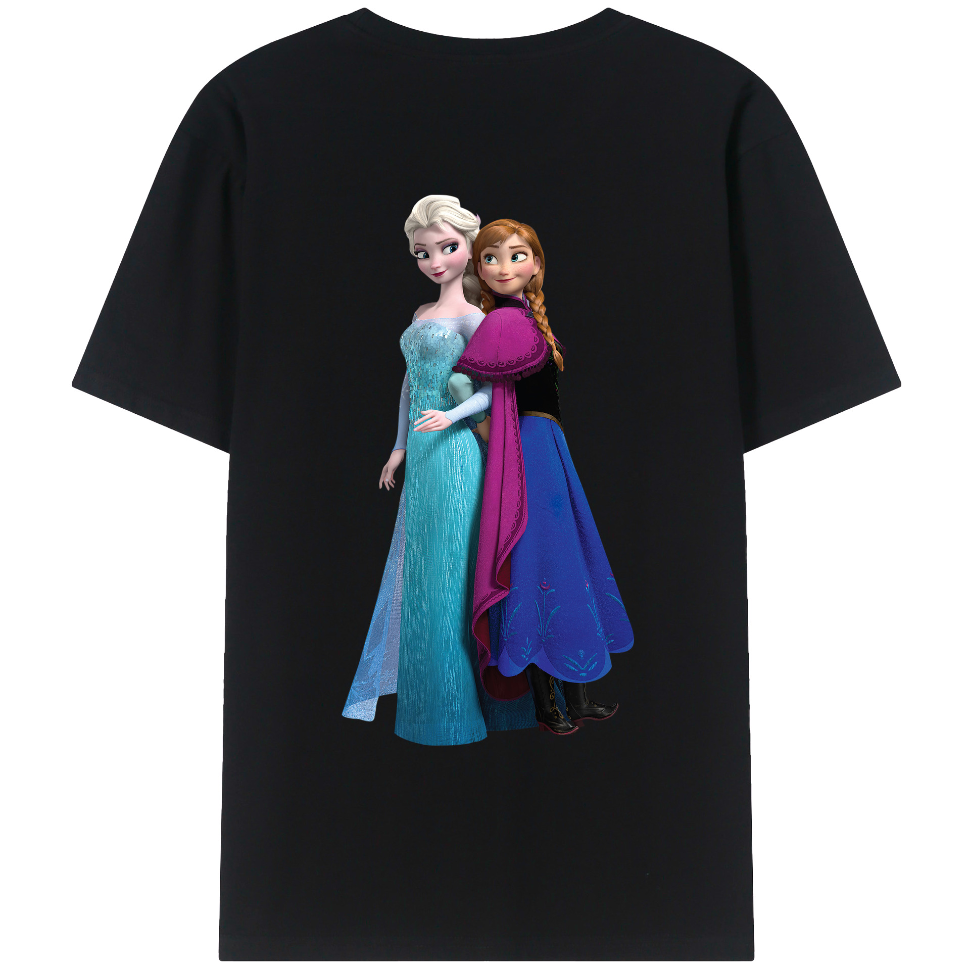（画像用） アナと雪の女王 アンナ エルサ Frozen Anna Elsa 綿100％ メンズ半袖Tシャツ（バックプリント） 通気性