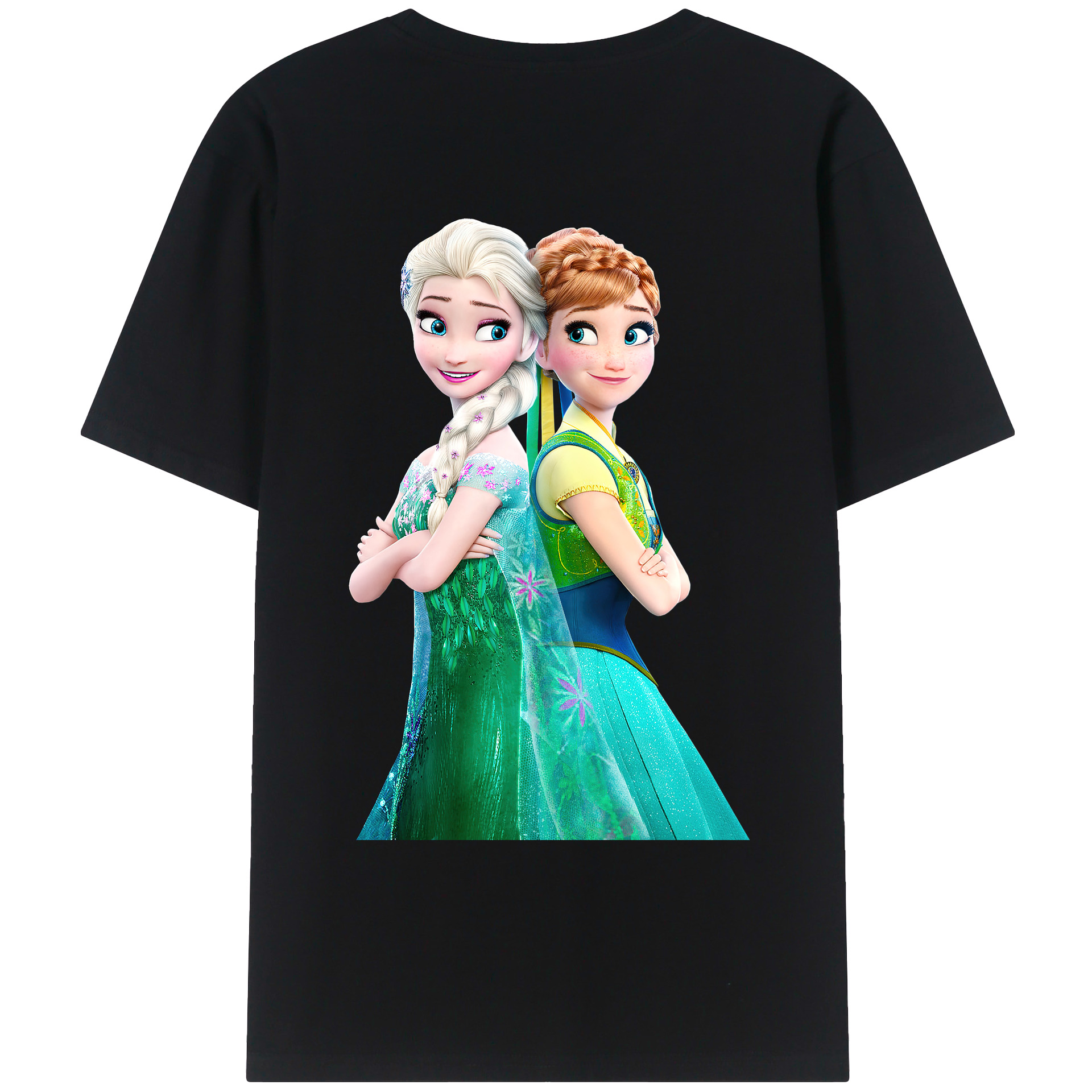 （画像用） アナと雪の女王 アンナ エルサ Frozen Anna Elsa 綿100％ メンズ半袖Tシャツ（バックプリント） 通気性