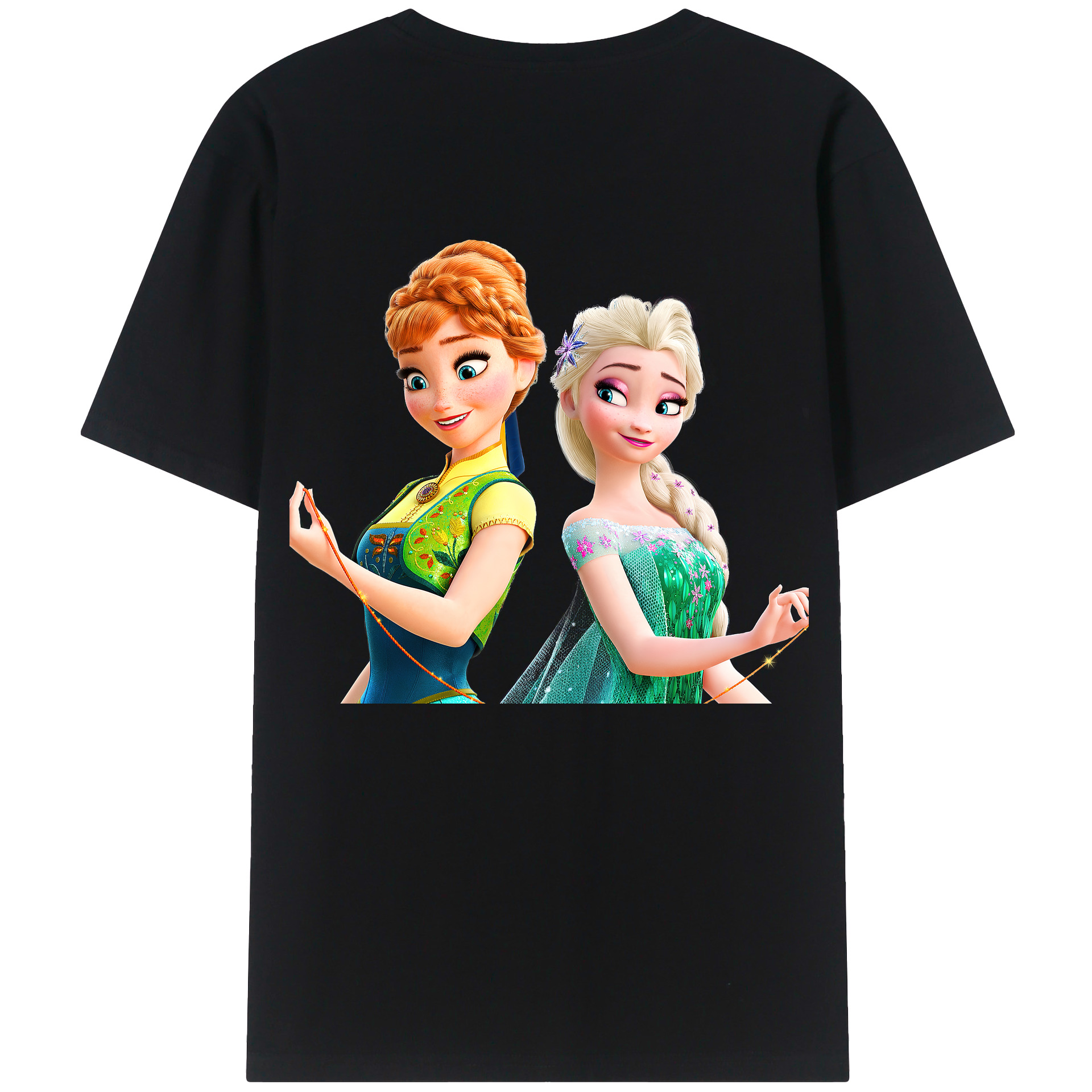 （画像用） アナと雪の女王 アンナ エルサ Frozen Anna Elsa 綿100％ メンズ半袖Tシャツ（バックプリント） 通気性