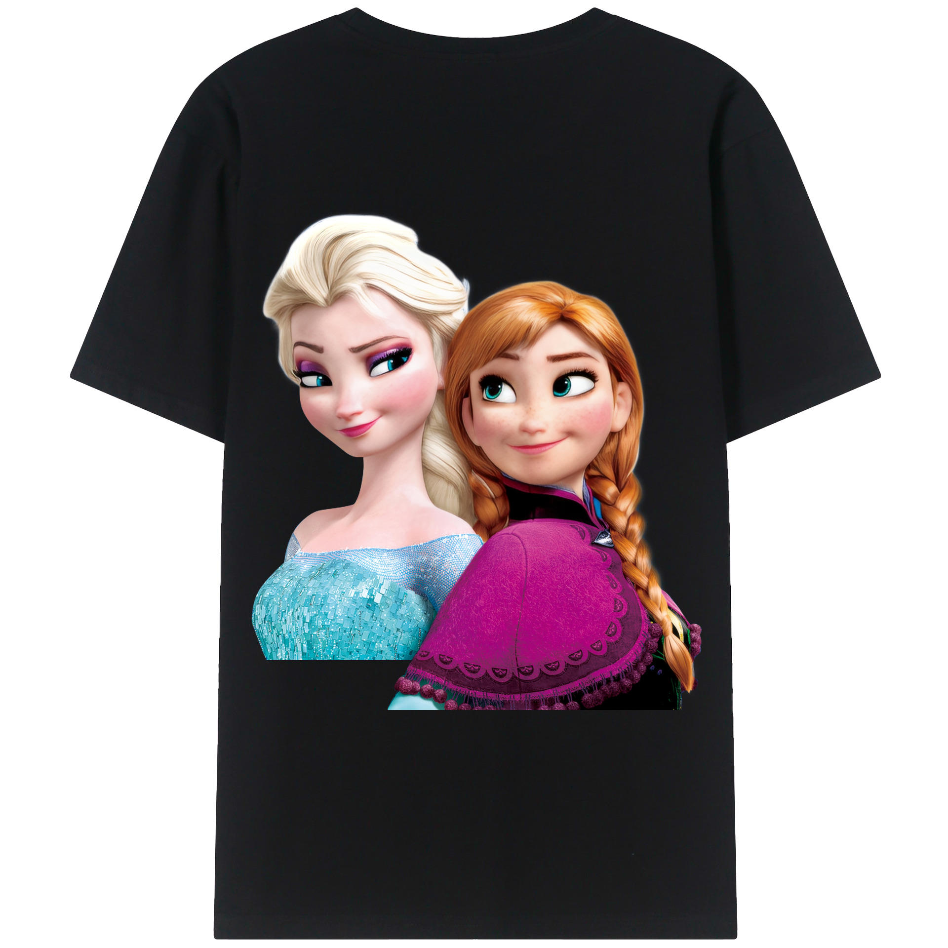 （画像用） アナと雪の女王 アンナ エルサ Frozen Anna Elsa 綿100％ メンズ半袖Tシャツ（バックプリント） 通気性