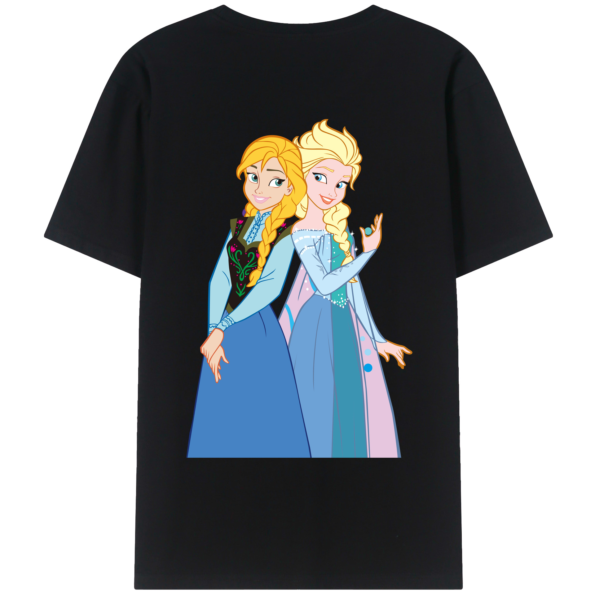 （画像用） アナと雪の女王 アンナ エルサ Frozen Anna Elsa 綿100％ メンズ半袖Tシャツ（バックプリント） 通気性