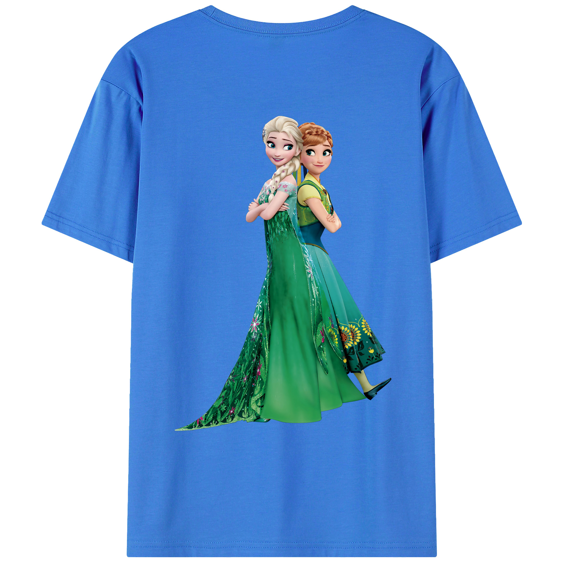 （画像用） アナと雪の女王 アンナ エルサ Frozen Anna Elsa 綿100％ メンズ半袖Tシャツ（バックプリント） 通気性
