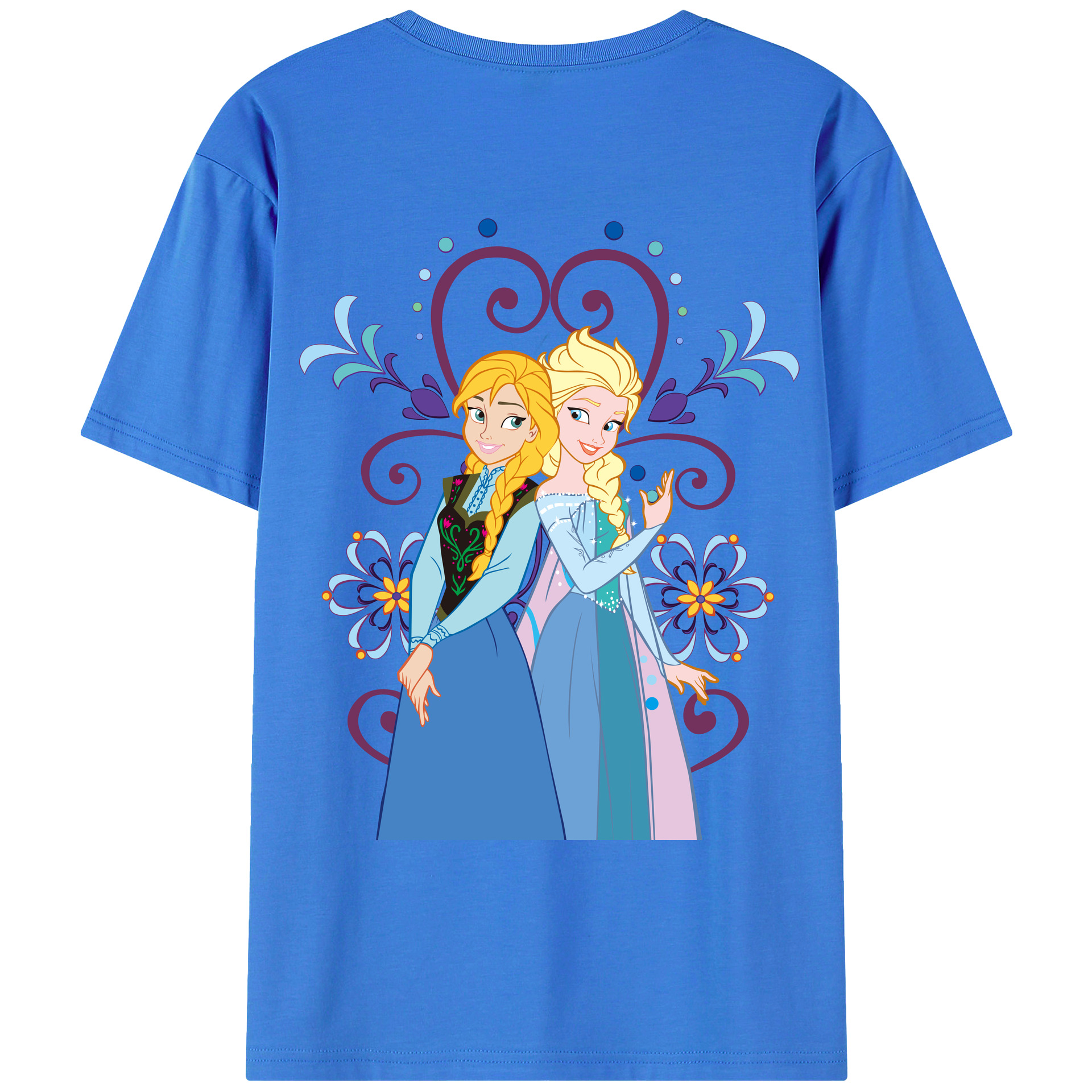 （画像用） アナと雪の女王 アンナ エルサ Frozen Anna Elsa 綿100％ メンズ半袖Tシャツ（バックプリント） 通気性