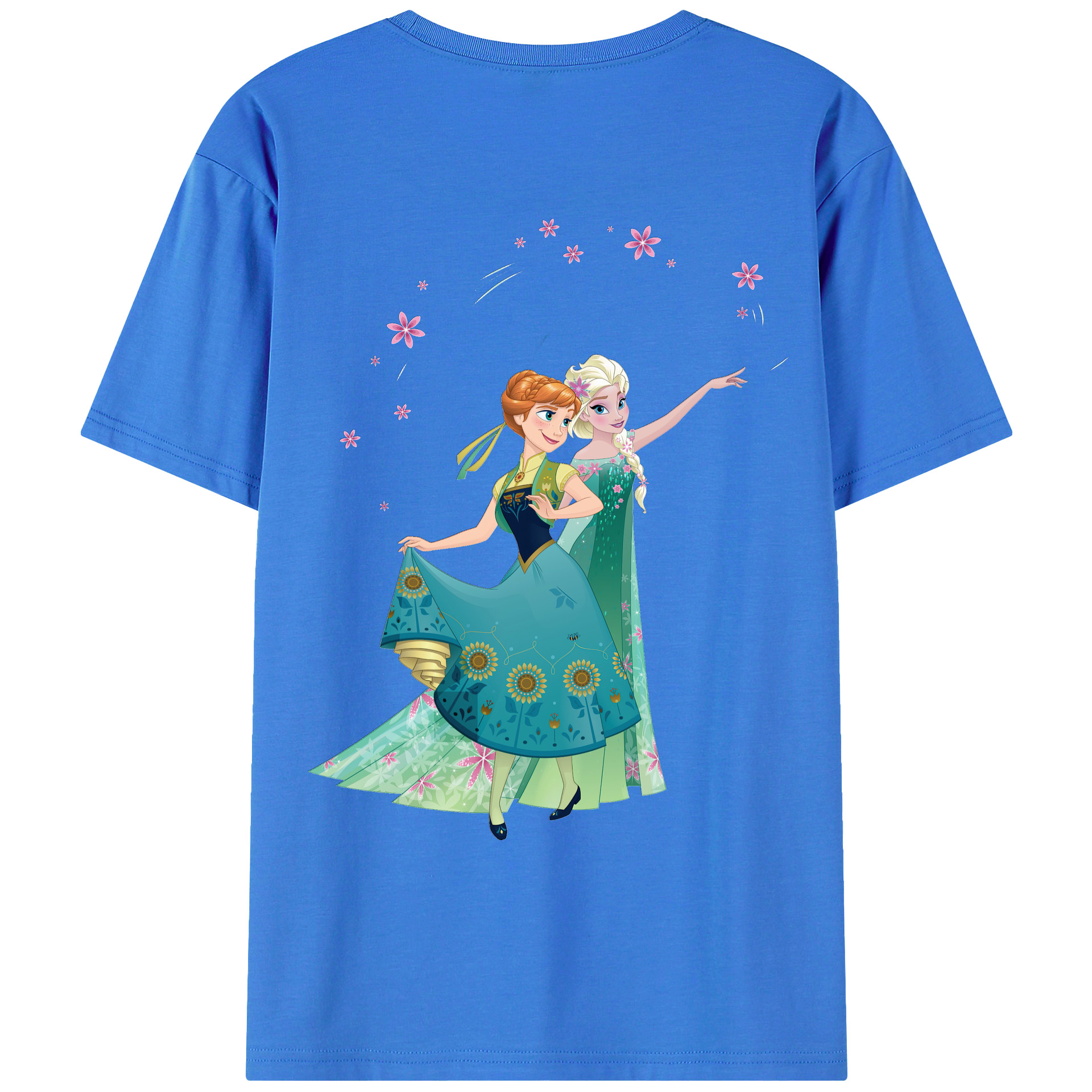 （画像用） アナと雪の女王 アンナ エルサ Frozen Anna Elsa 綿100％ メンズ半袖Tシャツ（バックプリント） 通気性