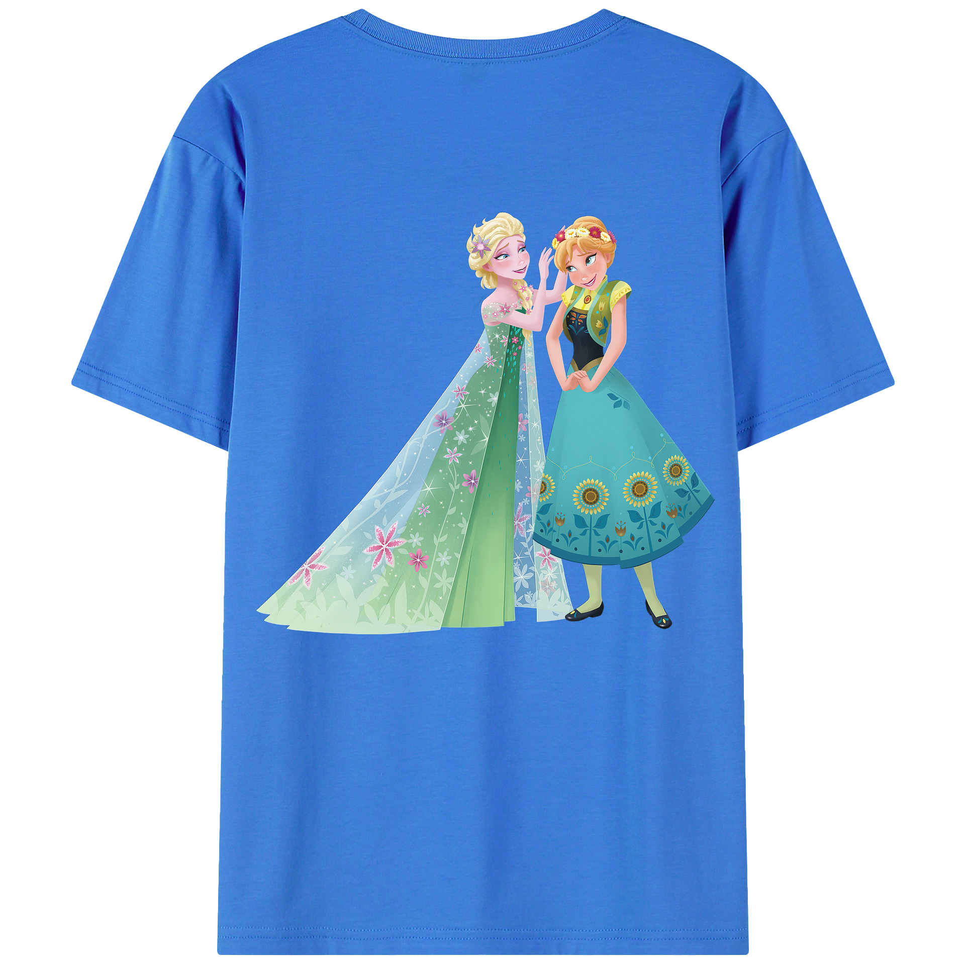 （画像用） アナと雪の女王 アンナ エルサ Frozen Anna Elsa 綿100％ メンズ半袖Tシャツ（バックプリント） 通気性