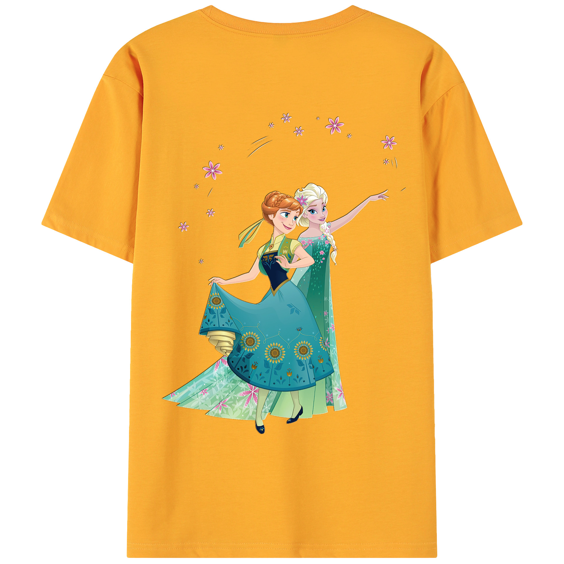（画像用） アナと雪の女王 アンナ エルサ Frozen Anna Elsa 綿100％ メンズ半袖Tシャツ（バックプリント） 通気性
