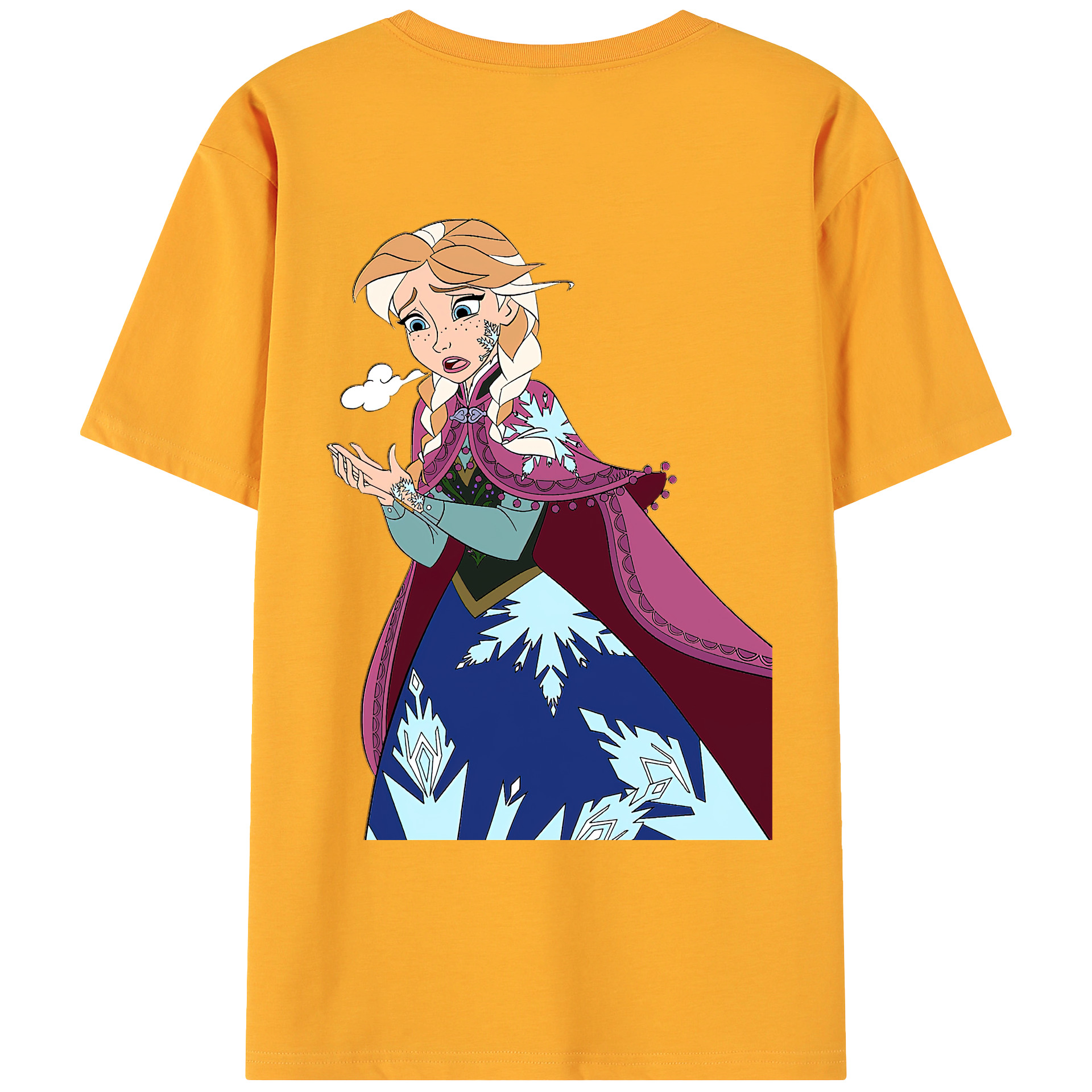 （画像用） アナと雪の女王 アンナ エルサ Frozen Anna Elsa 綿100％ メンズ半袖Tシャツ（バックプリント） 通気性