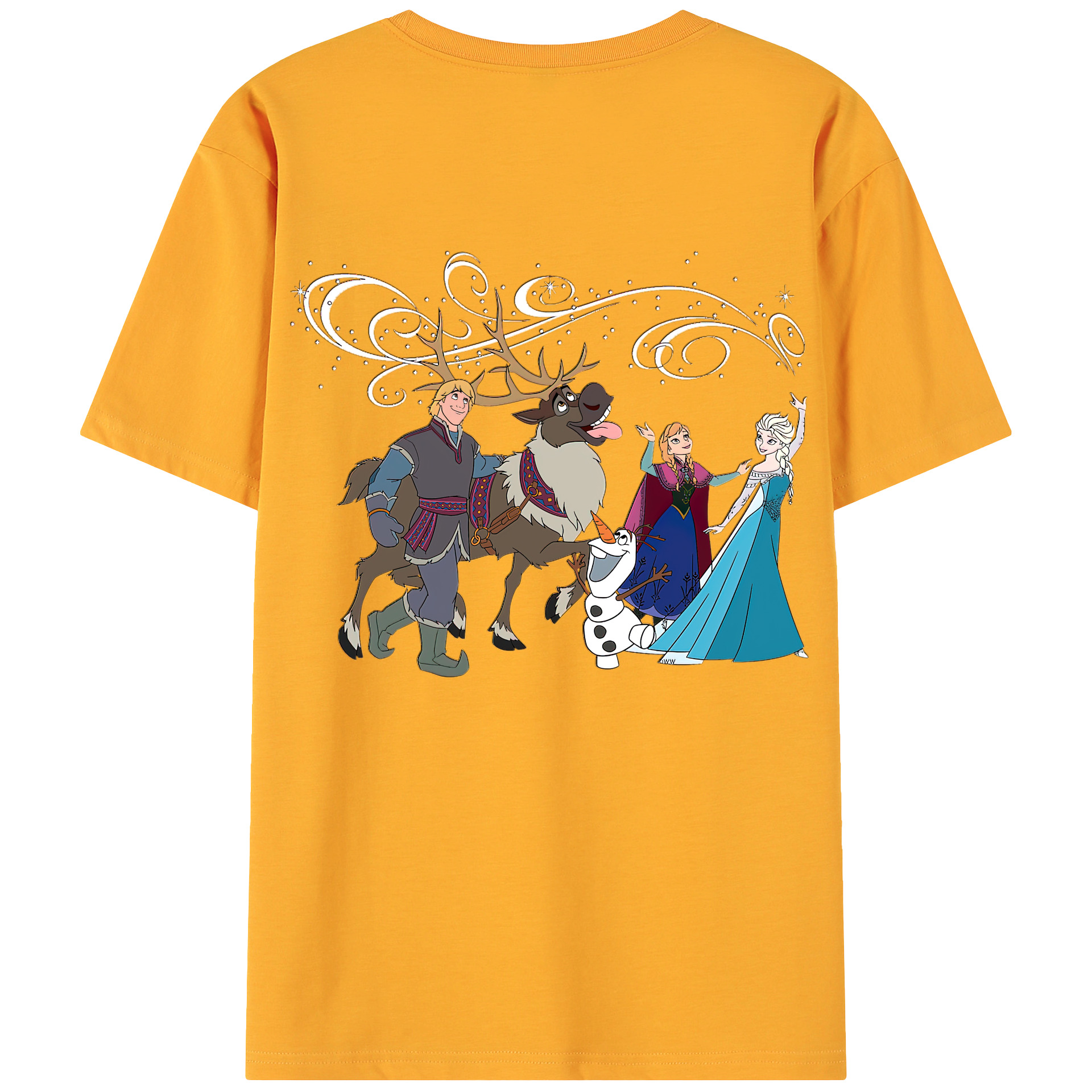 （画像用） アナと雪の女王 アンナ エルサ Frozen Anna Elsa 綿100％ メンズ半袖Tシャツ（バックプリント） 通気性