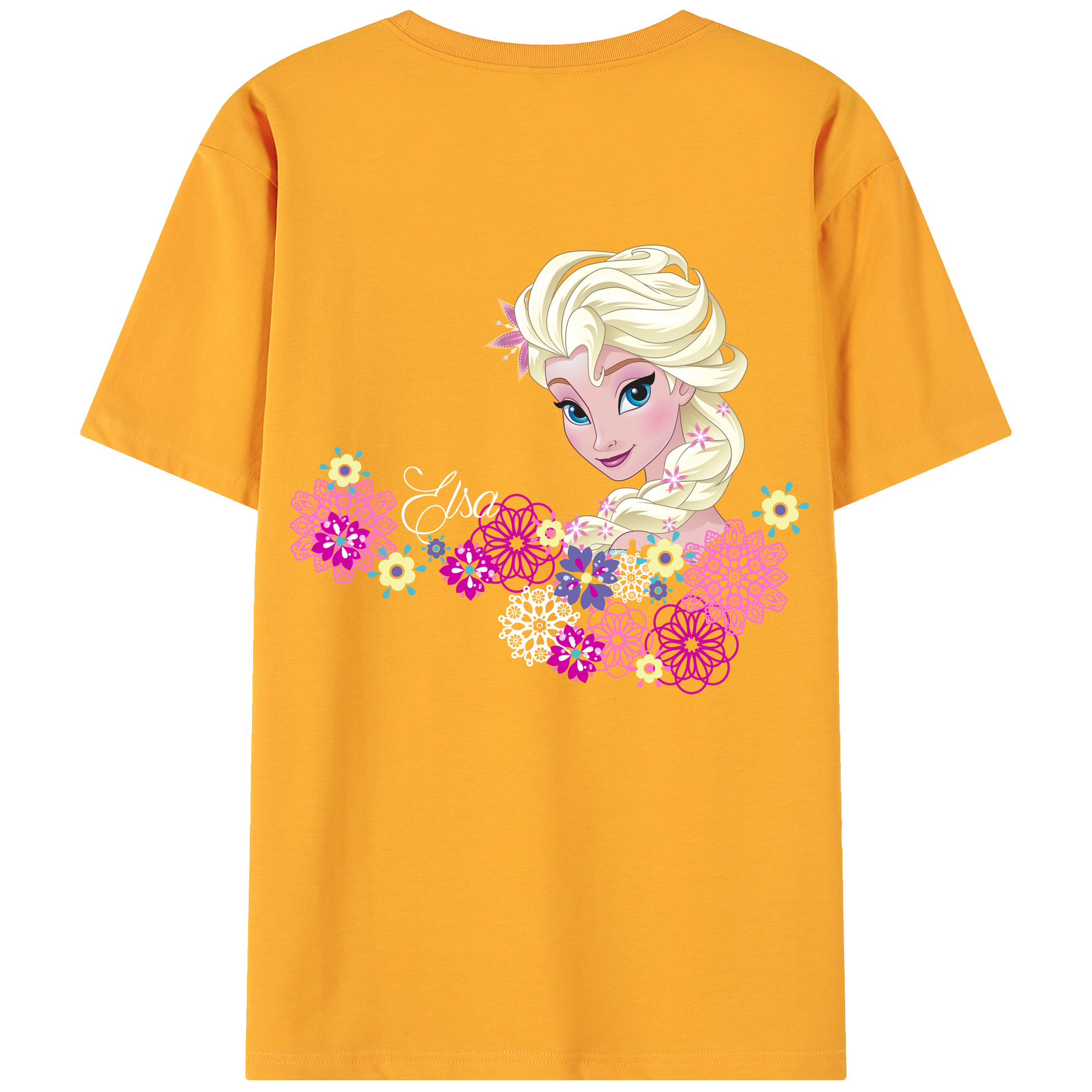 （画像用） アナと雪の女王 アンナ エルサ Frozen Anna Elsa 綿100％ メンズ半袖Tシャツ（バックプリント） 通気性