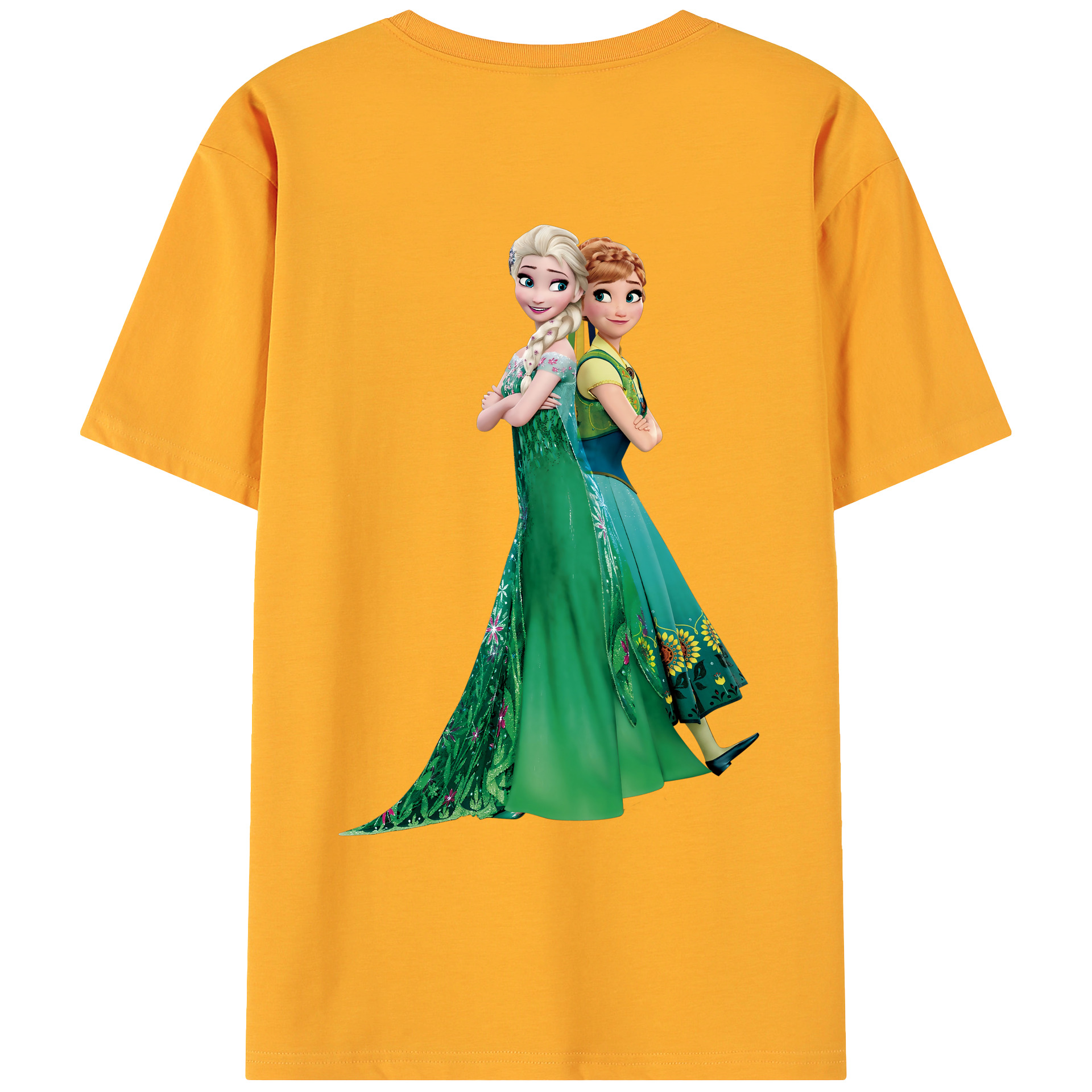 （画像用） アナと雪の女王 アンナ エルサ Frozen Anna Elsa 綿100％ メンズ半袖Tシャツ（バックプリント） 通気性