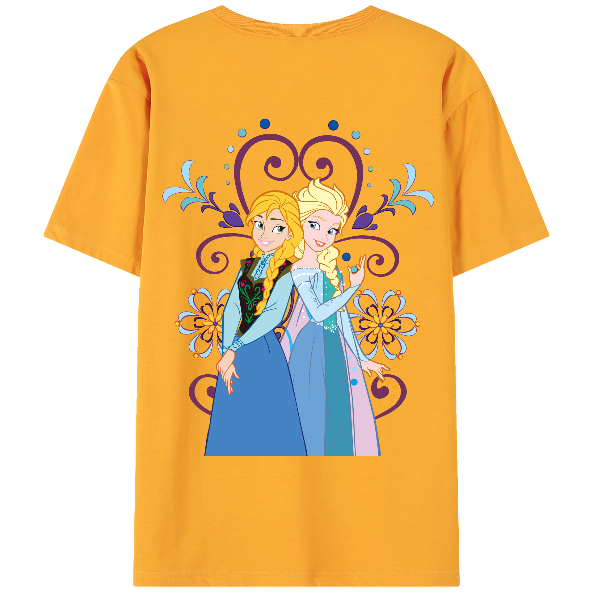 （画像用） アナと雪の女王 アンナ エルサ Frozen Anna Elsa 綿100％ メンズ半袖Tシャツ（バックプリント） 通気性