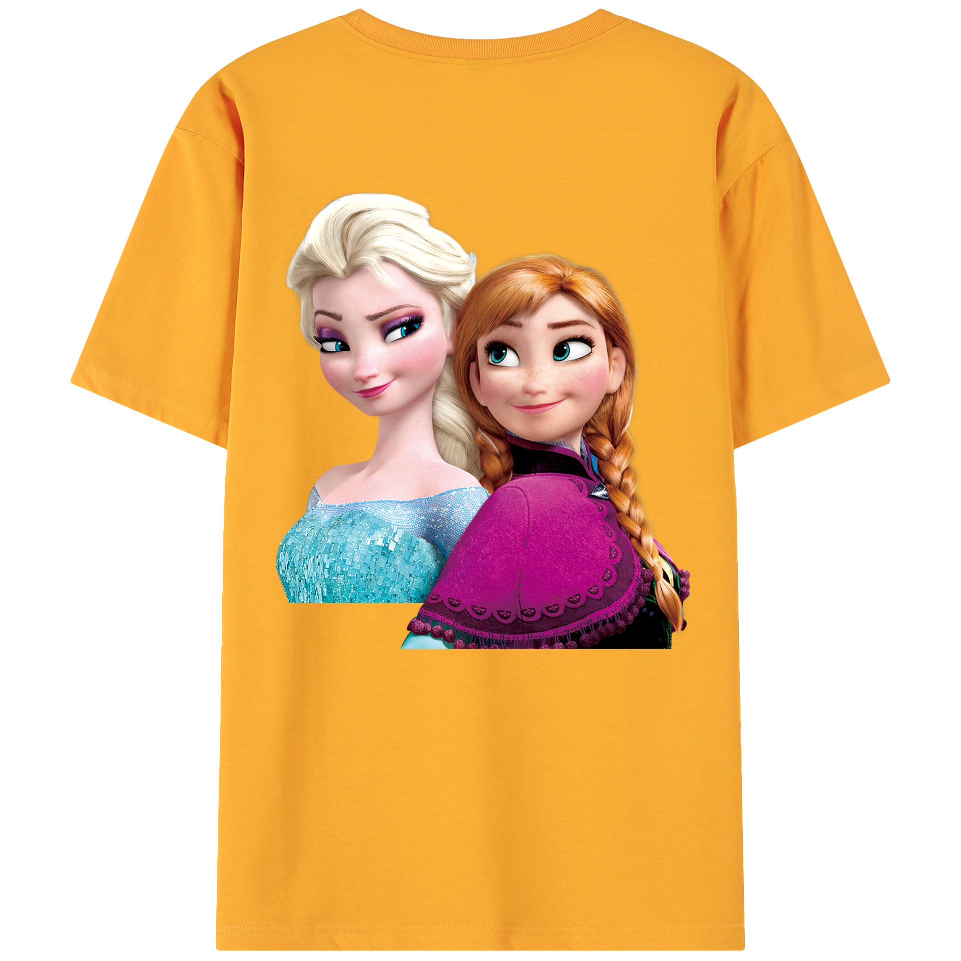 （画像用） アナと雪の女王 アンナ エルサ Frozen Anna Elsa 綿100％ メンズ半袖Tシャツ（バックプリント） 通気性