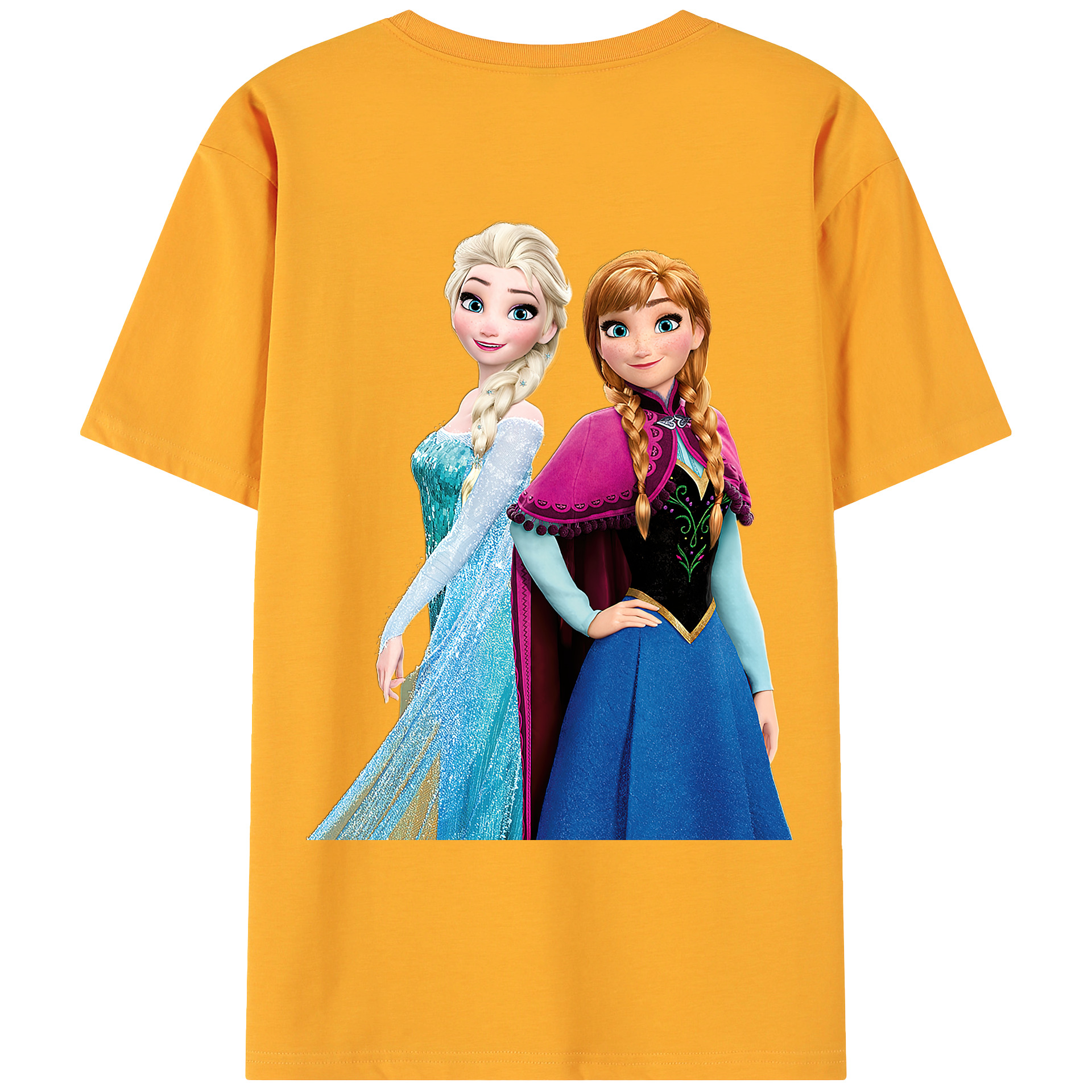 （画像用） アナと雪の女王 アンナ エルサ Frozen Anna Elsa 綿100％ メンズ半袖Tシャツ（バックプリント） 通気性