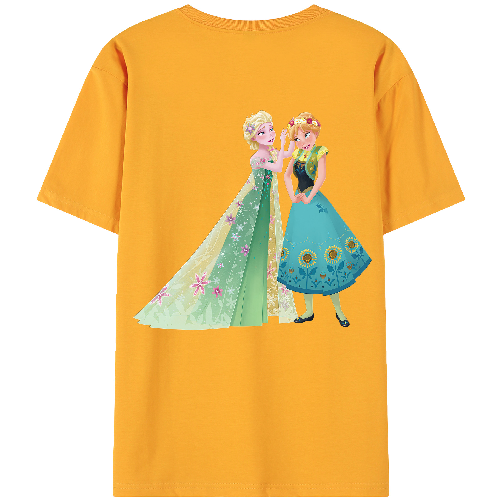 （画像用） アナと雪の女王 アンナ エルサ Frozen Anna Elsa 綿100％ メンズ半袖Tシャツ（バックプリント） 通気性