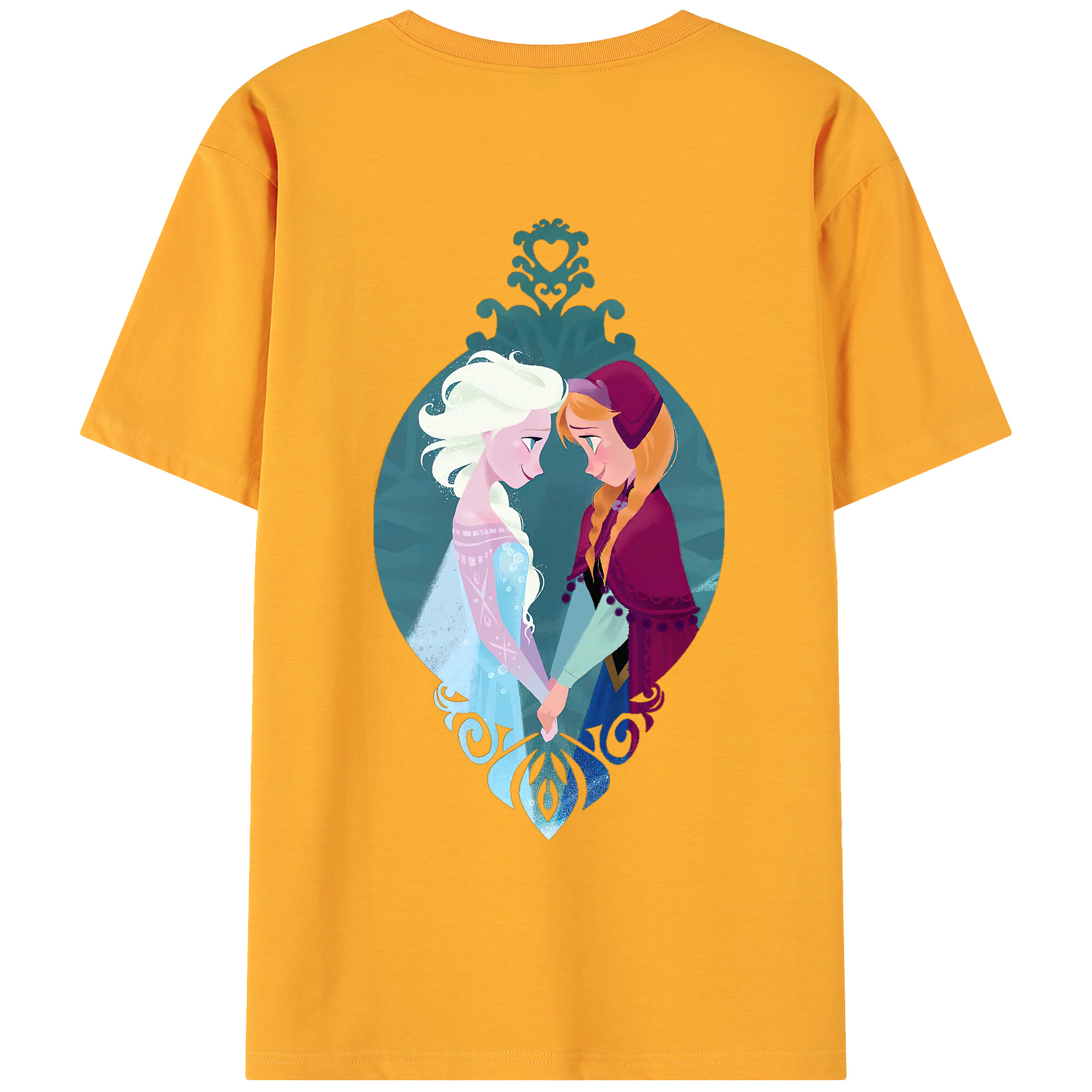 （画像用） アナと雪の女王 アンナ エルサ Frozen Anna Elsa 綿100％ メンズ半袖Tシャツ（バックプリント） 通気性