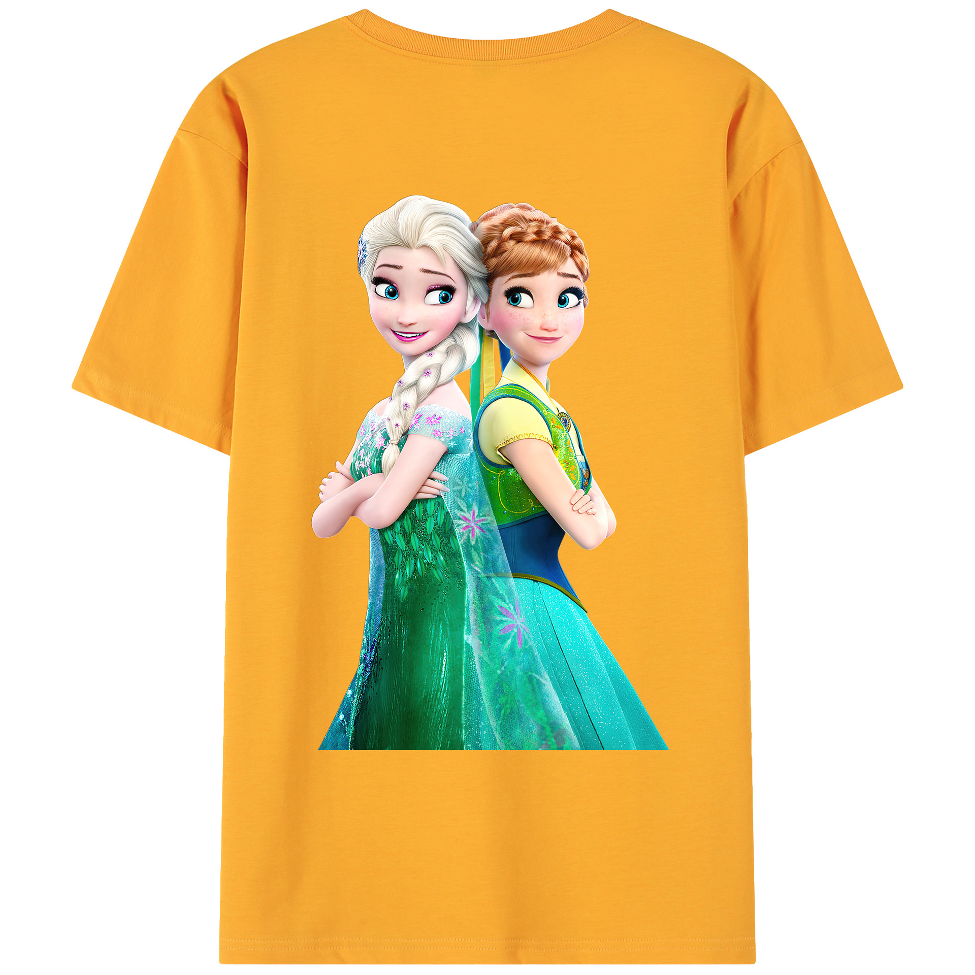 （画像用） アナと雪の女王 アンナ エルサ Frozen Anna Elsa 綿100％ メンズ半袖Tシャツ（バックプリント） 通気性