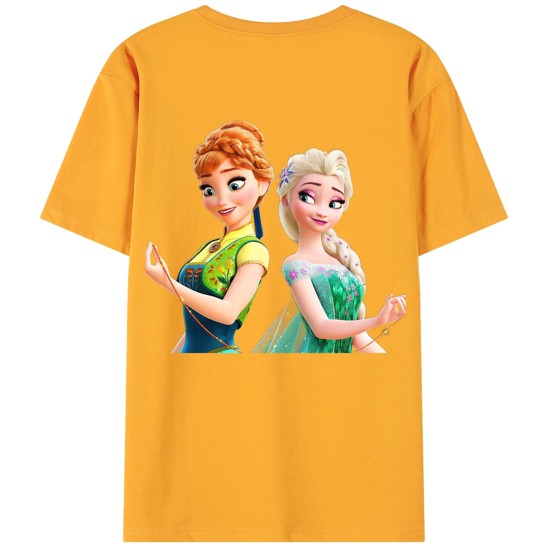 （画像用） アナと雪の女王 アンナ エルサ Frozen Anna Elsa 綿100％ メンズ半袖Tシャツ（バックプリント） 通気性