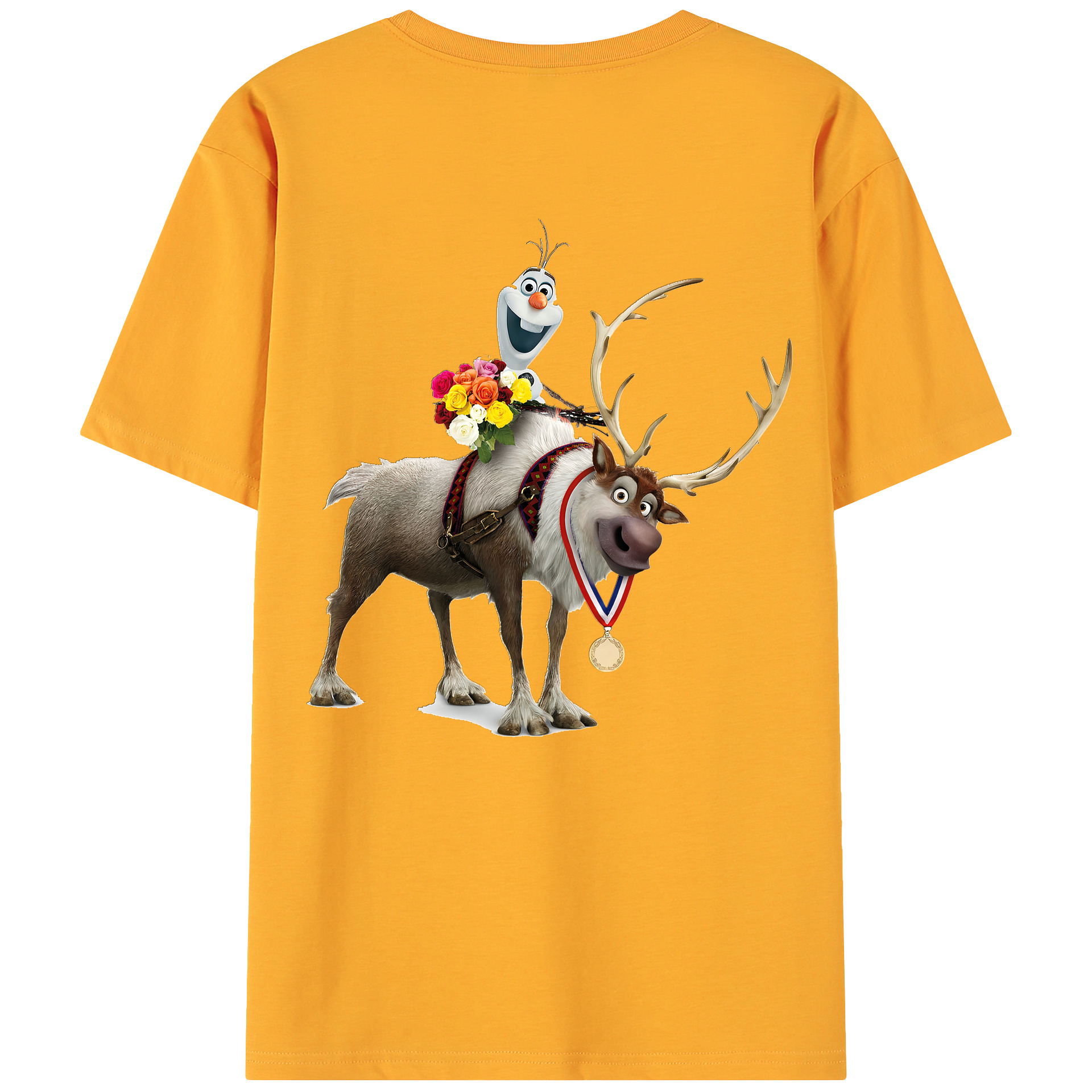 （画像用） アナと雪の女王 アンナ エルサ Frozen Anna Elsa 綿100％ メンズ半袖Tシャツ（バックプリント） 通気性