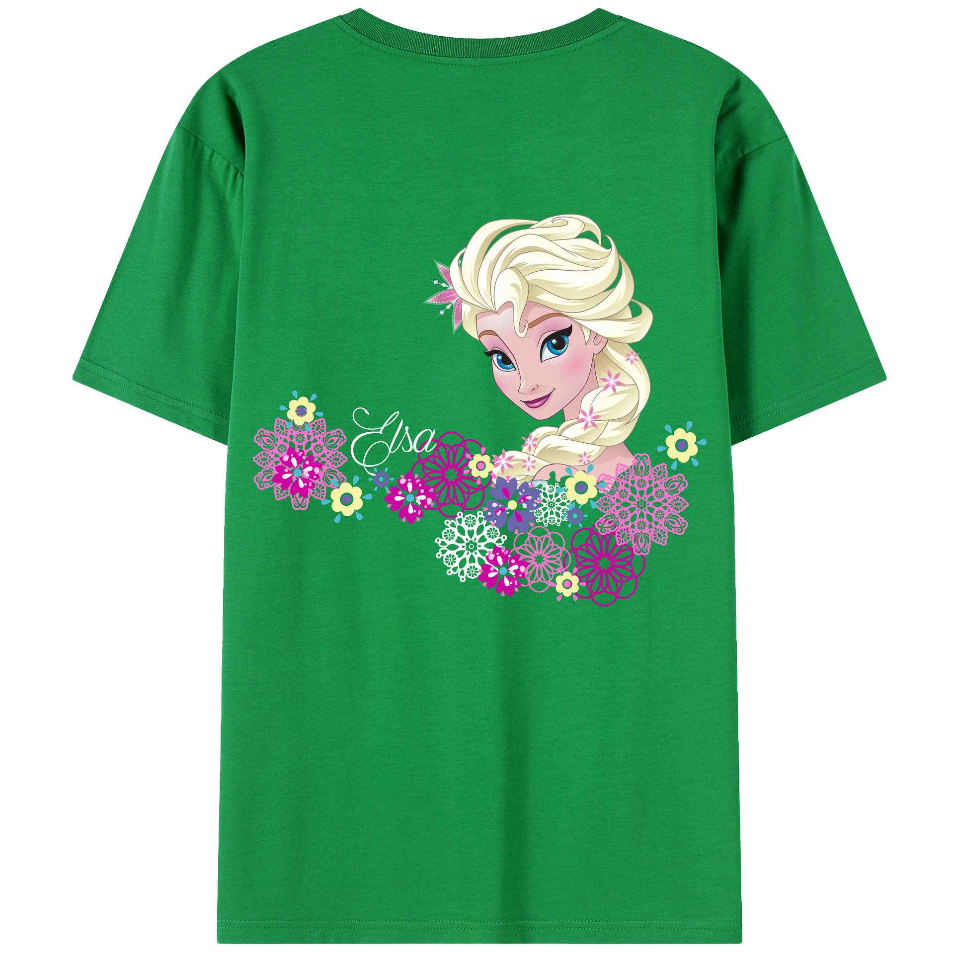 （画像用） アナと雪の女王 アンナ エルサ Frozen Anna Elsa 綿100％ メンズ半袖Tシャツ（バックプリント） 通気性