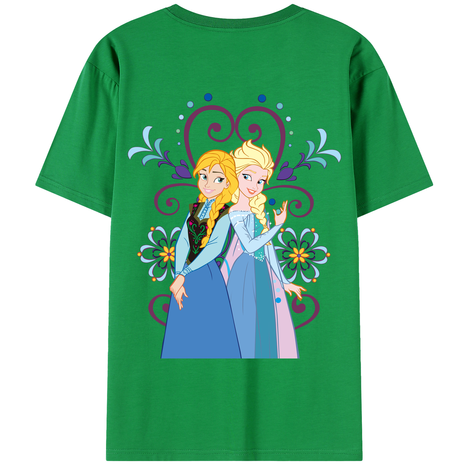（画像用） アナと雪の女王 アンナ エルサ Frozen Anna Elsa 綿100％ メンズ半袖Tシャツ（バックプリント） 通気性