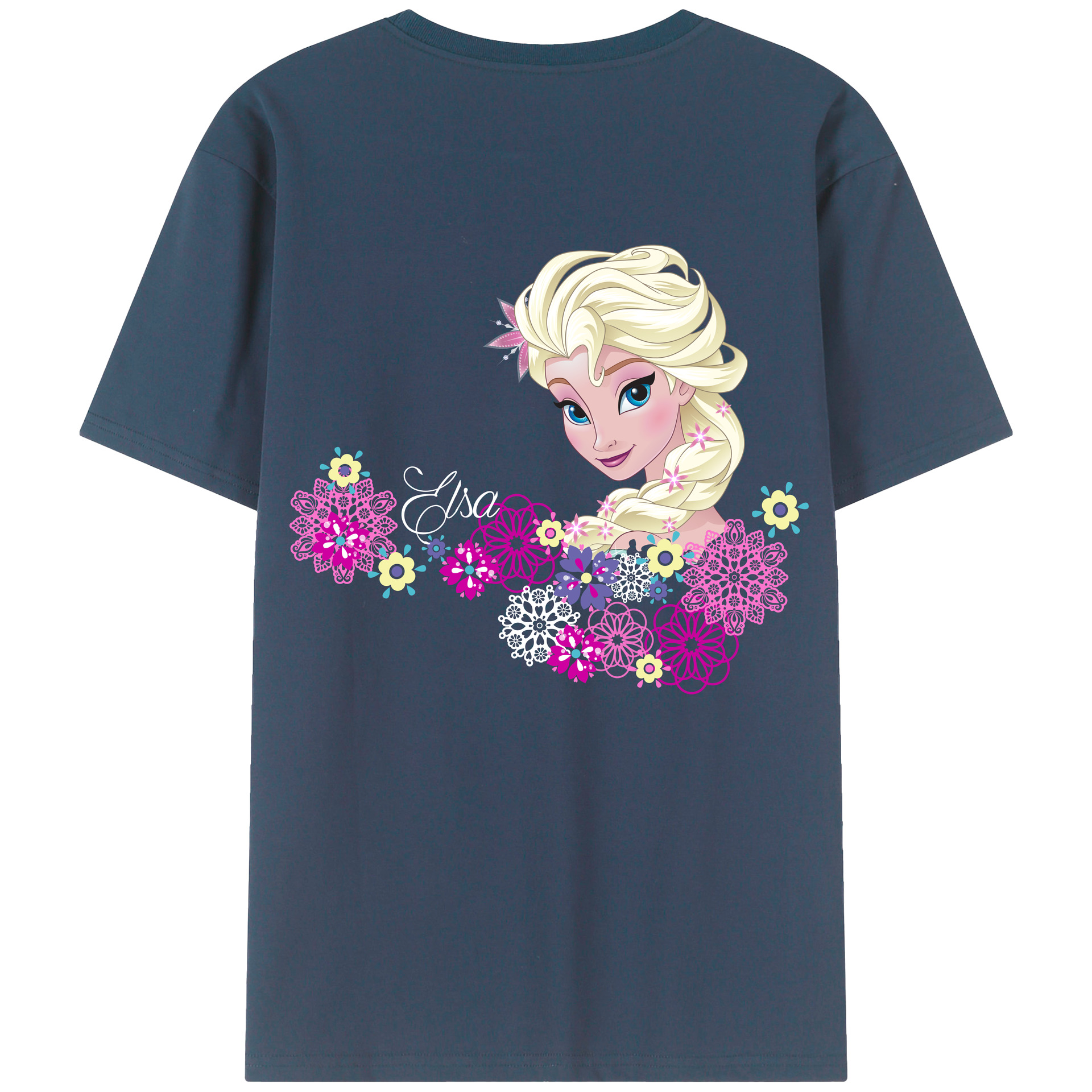 （画像用） アナと雪の女王 アンナ エルサ Frozen Anna Elsa 綿100％ メンズ半袖Tシャツ（バックプリント） 通気性