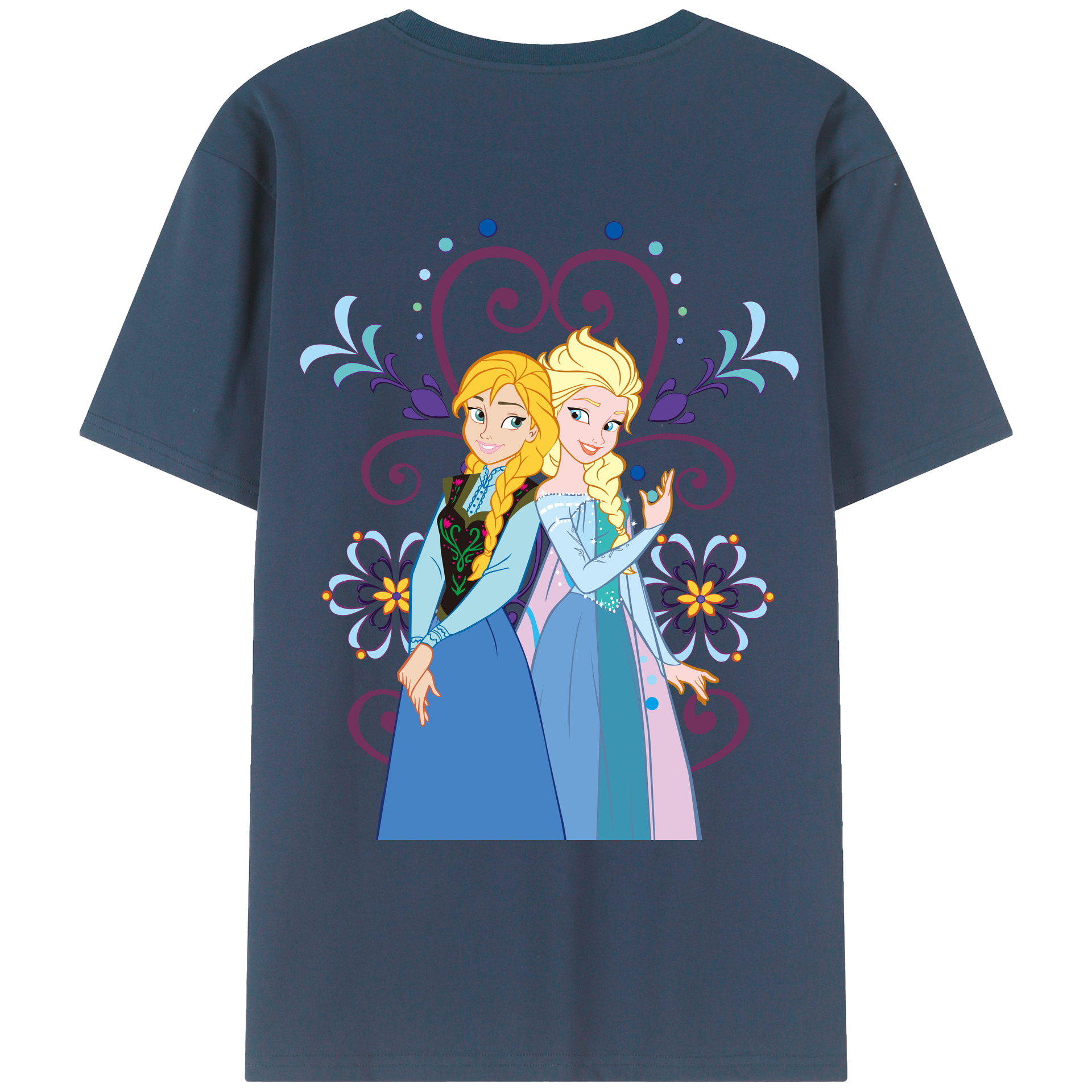 （画像用） アナと雪の女王 アンナ エルサ Frozen Anna Elsa 綿100％ メンズ半袖Tシャツ（バックプリント） 通気性