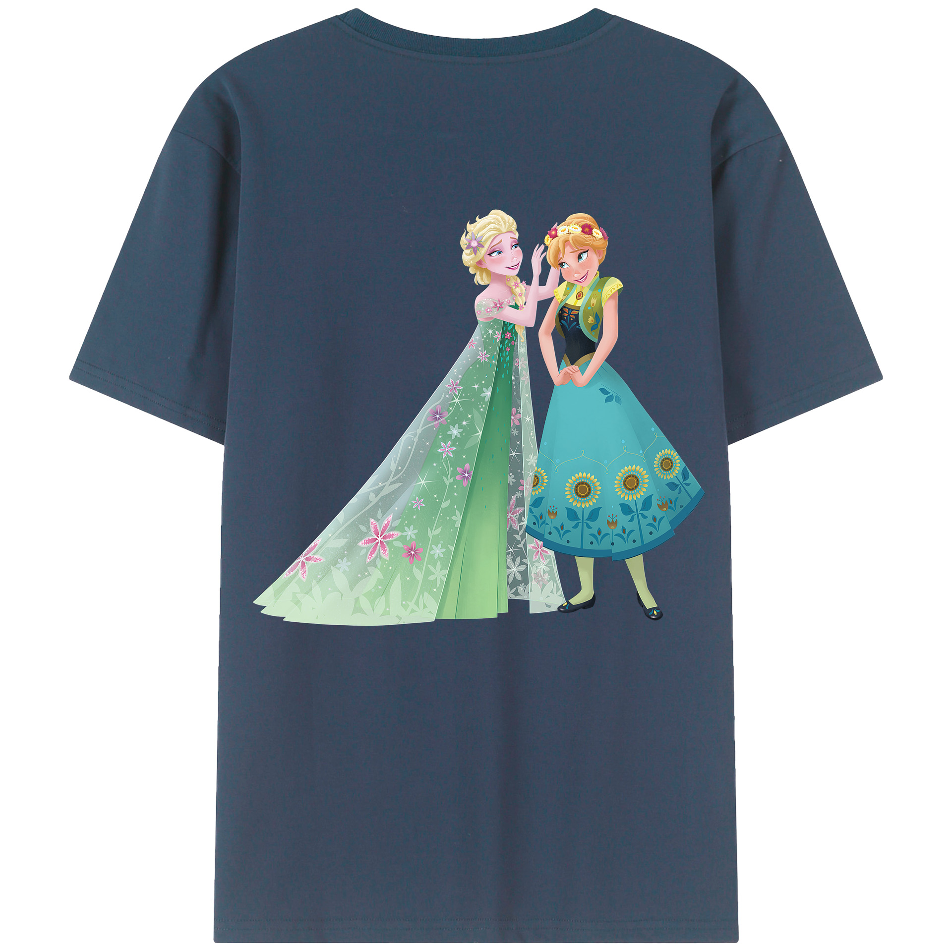 （画像用） アナと雪の女王 アンナ エルサ Frozen Anna Elsa 綿100％ メンズ半袖Tシャツ（バックプリント） 通気性