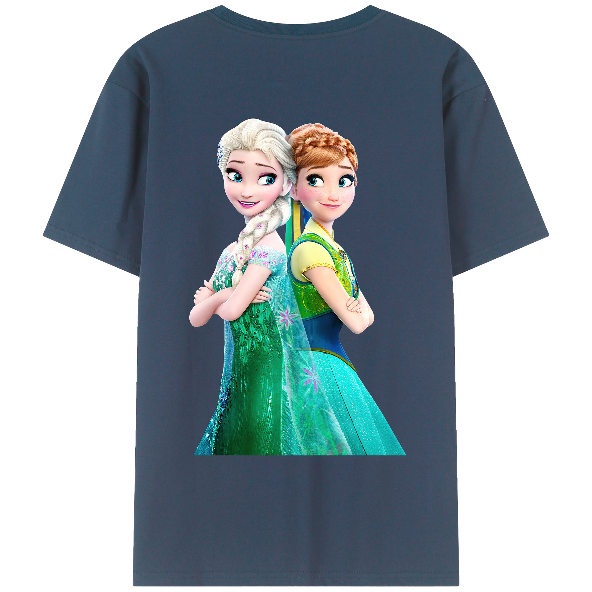 （画像用） アナと雪の女王 アンナ エルサ Frozen Anna Elsa 綿100％ メンズ半袖Tシャツ（バックプリント） 通気性