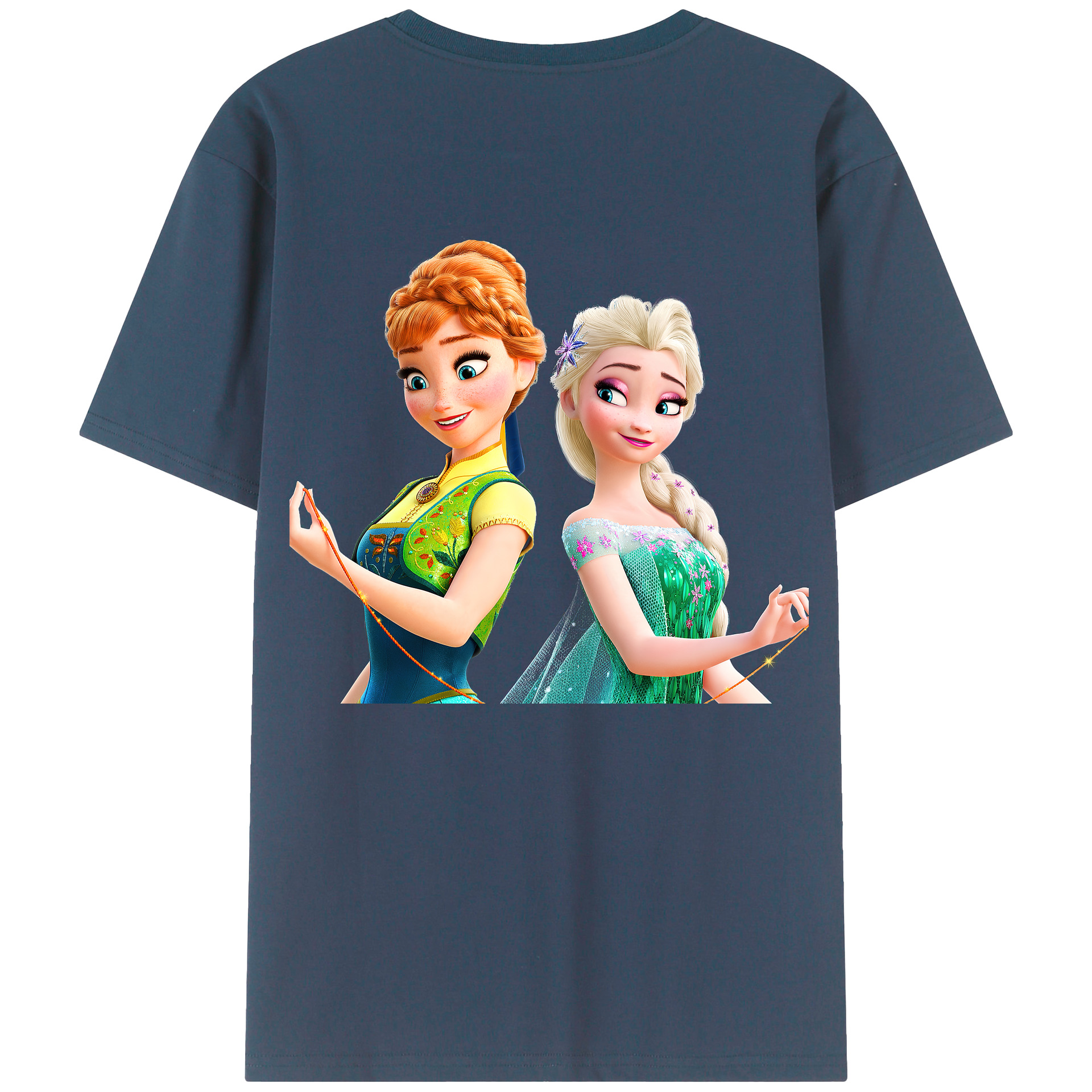 （画像用） アナと雪の女王 アンナ エルサ Frozen Anna Elsa 綿100％ メンズ半袖Tシャツ（バックプリント） 通気性